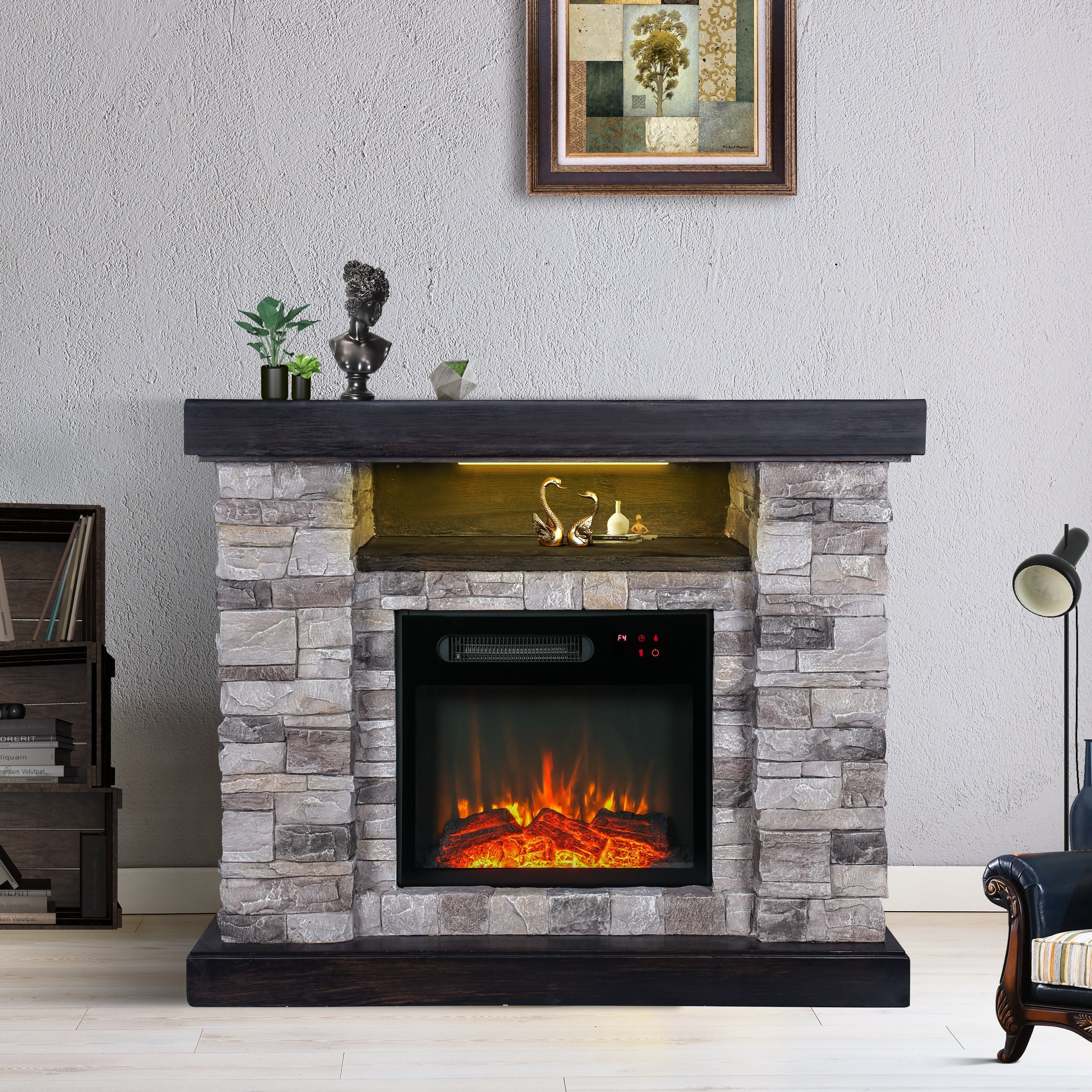 FFP20163 40" Electric Fireplace Mantel with Faux Brick-Grey