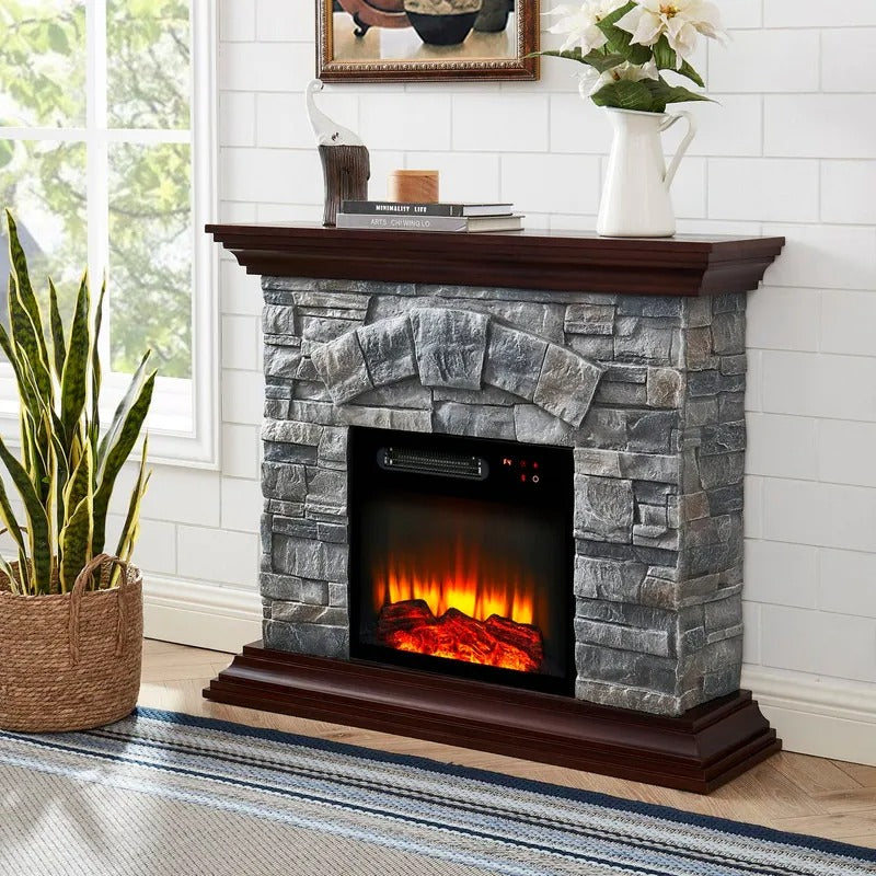 FFP21234 40" Electric Fireplace Mantel with Faux Brick-Grey
