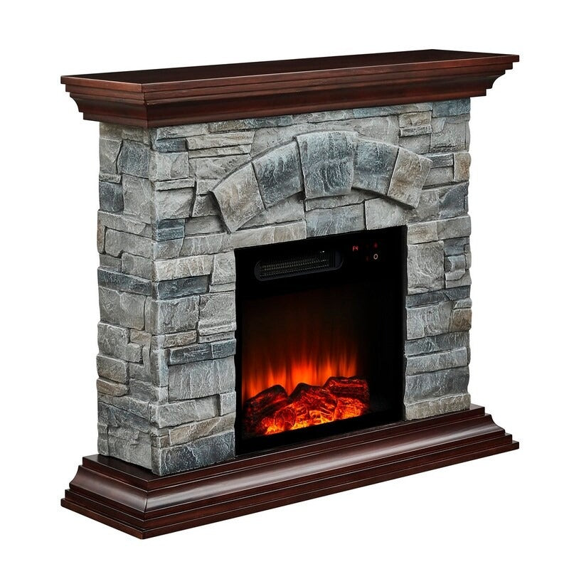 FFP21234 40" Electric Fireplace Mantel with Faux Brick-Grey