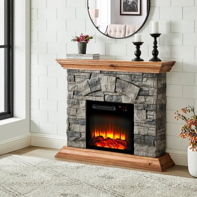 FFP21233 40" Electric Fireplace Mantel with Faux Brick-Brown