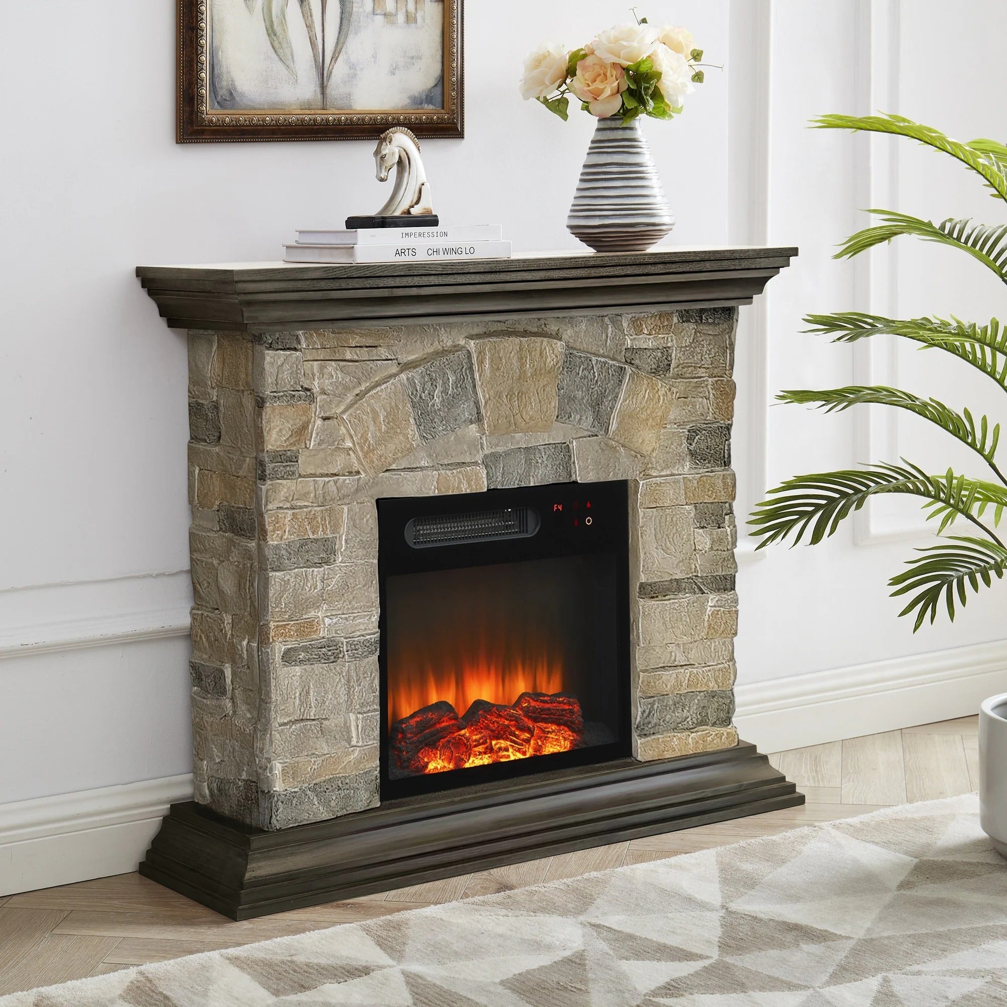FFP23238 40" Electric Fireplace Mantel with Faux Brick-Muddy