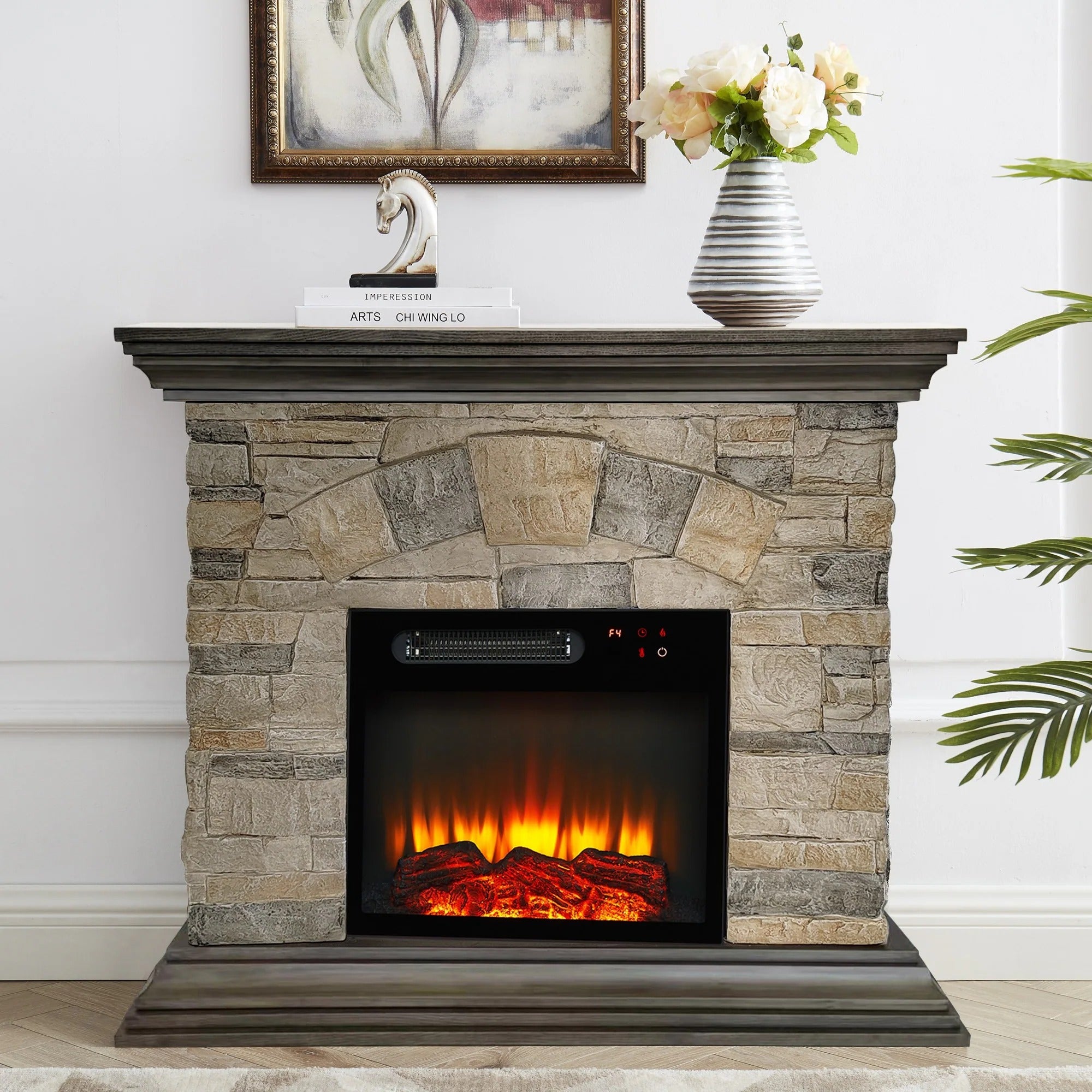 FFP23238 40" Electric Fireplace Mantel with Faux Brick-Muddy