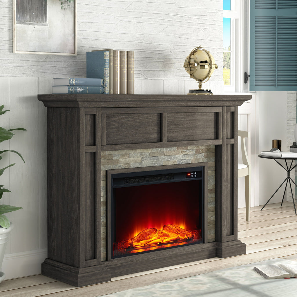 FFP23346 48" Electric Fireplace Mantel with Faux Brick-Brown