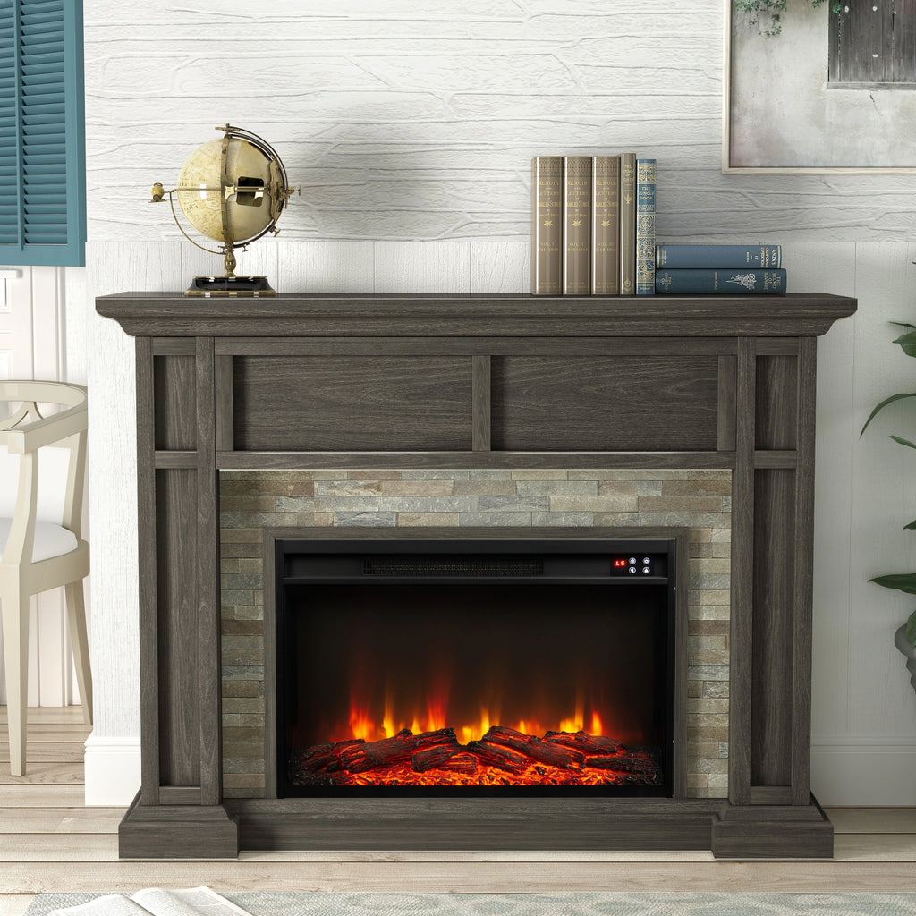 FFP23346 48" Electric Fireplace Mantel with Faux Brick-Brown