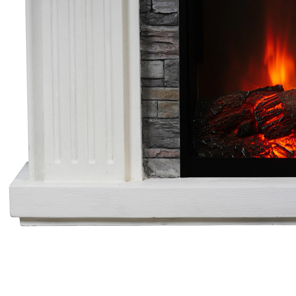 FFP23617 48" Electric Fireplace Mantel with Faux Brick-White