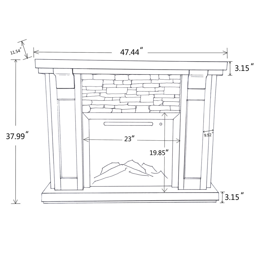 FFP23612 48" Electric Fireplace Mantel with Faux Brick-White
