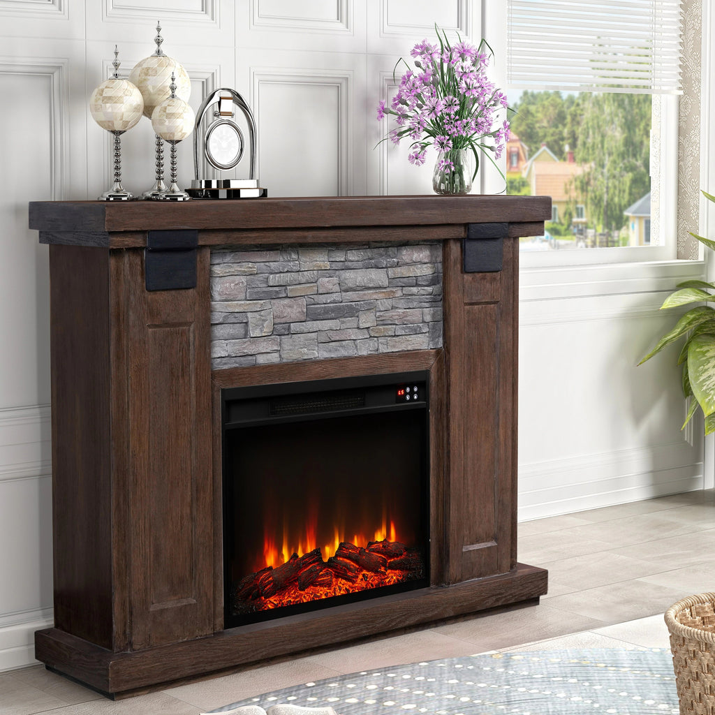 FFP23611 48" Electric Fireplace Mantel with Faux Brick-Brown