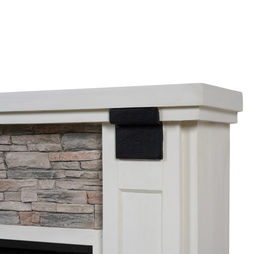 FFP23612 48" Electric Fireplace Mantel with Faux Brick-White