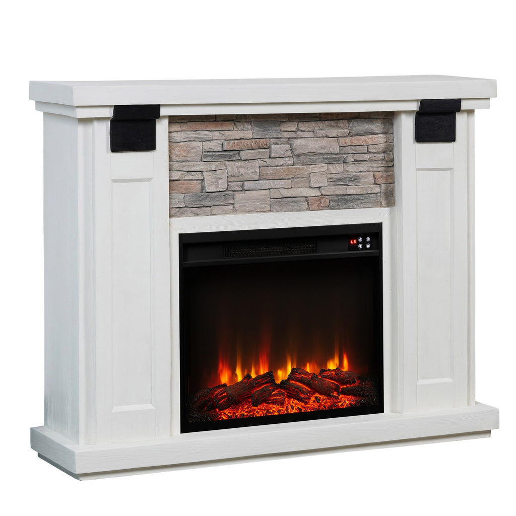 FFP23612 48" Electric Fireplace Mantel with Faux Brick-White
