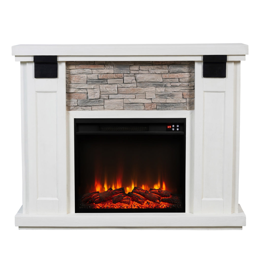 FFP23612 48" Electric Fireplace Mantel with Faux Brick-White