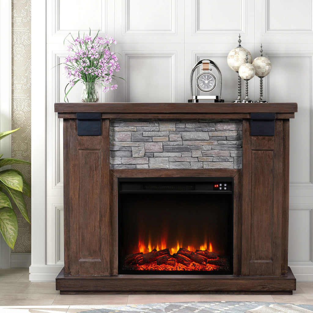 FFP23611 48" Electric Fireplace Mantel with Faux Brick-Brown