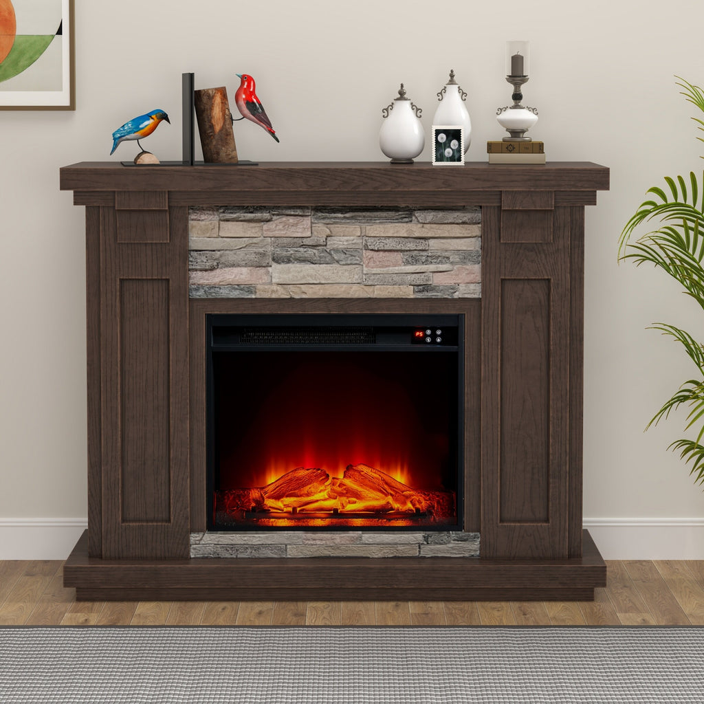 FFP22191 48" Electric Fireplace Mantel with Faux Brick-Brown