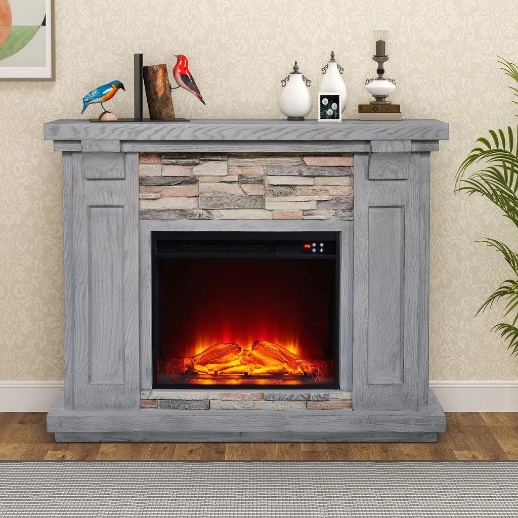 FFP22190 48" Electric Fireplace Mantel with Faux Brick-Grey