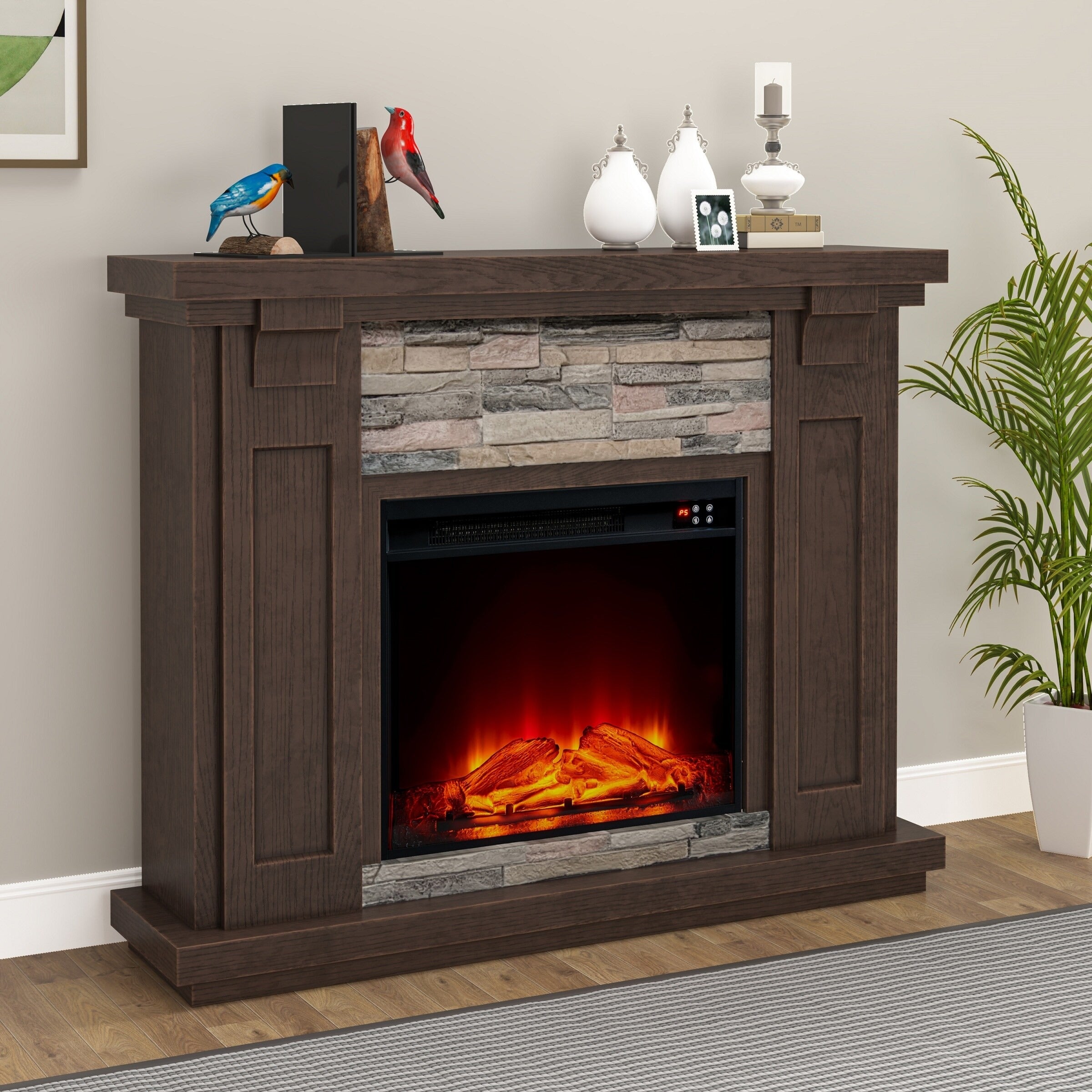 FFP22191 48" Electric Fireplace Mantel with Faux Brick-Brown