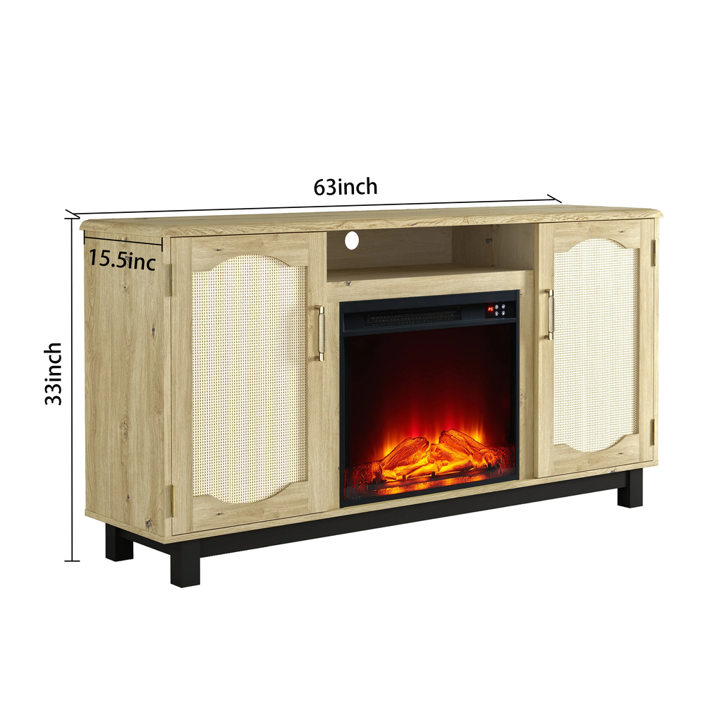 FTS23217 63" TV Stand with 23" Electric Fireplace-Walnut