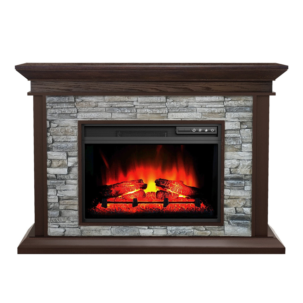 FFP24341 50" Electric Fireplace Mantel with Faux Brick-Brown