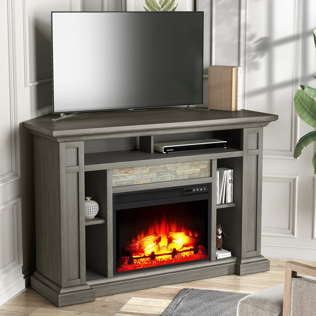 FFP24226 50" Corner Electric Fireplace Mantel-Brown