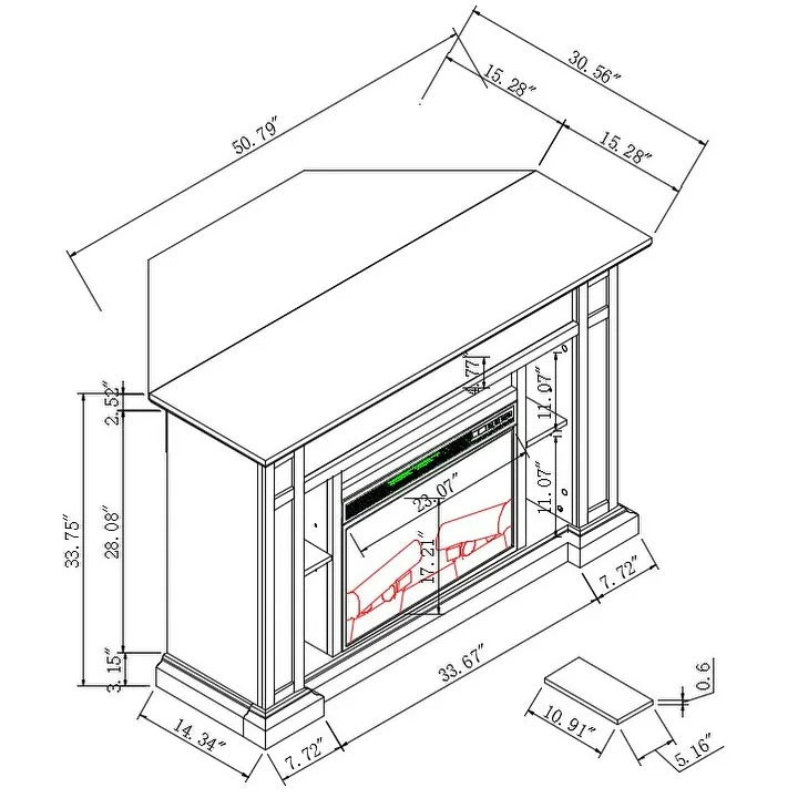 FFP24226 50" Corner Electric Fireplace Mantel-Brown