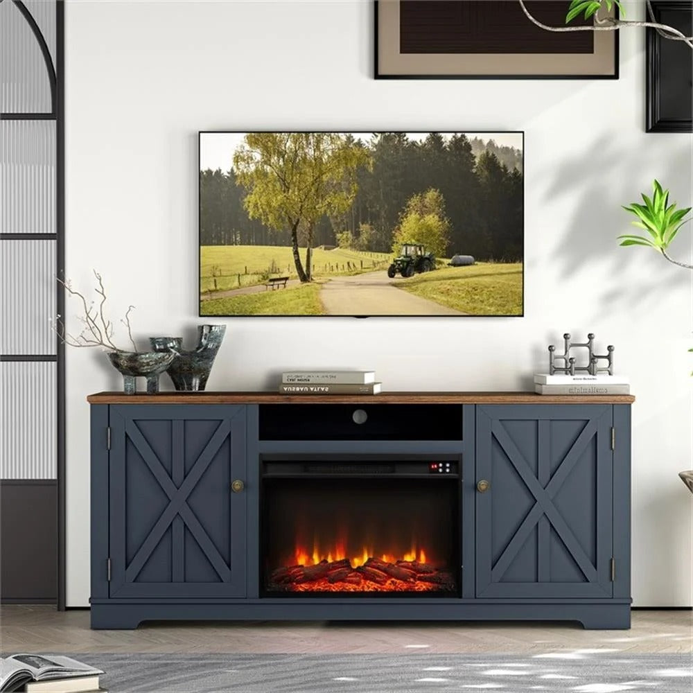 FTS22319 70" TV Stand with 26" Electric Fireplace-Navy