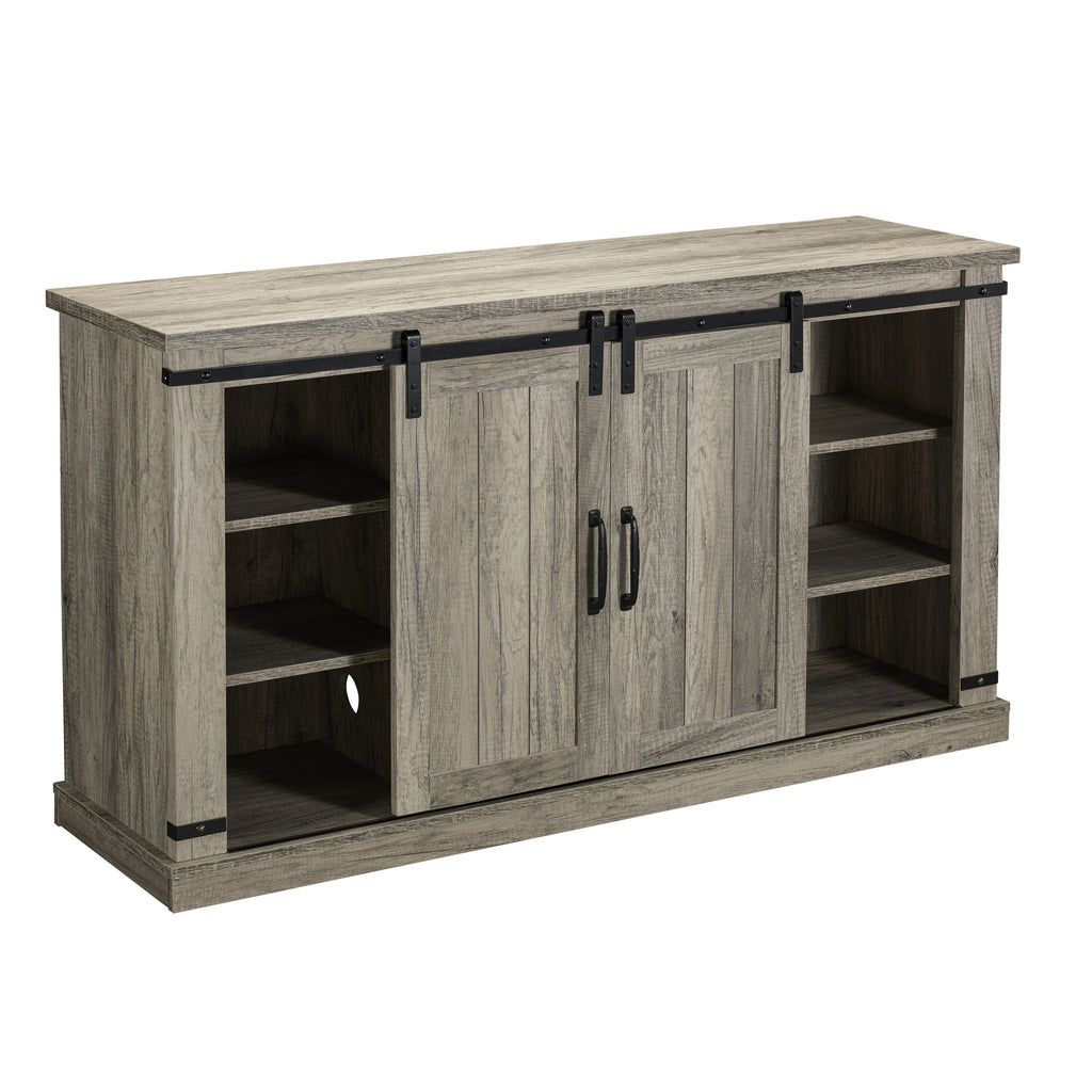 FFP20272 54" TV Stand with 18" Electric Fireplace & 2 Barn Door-Grey