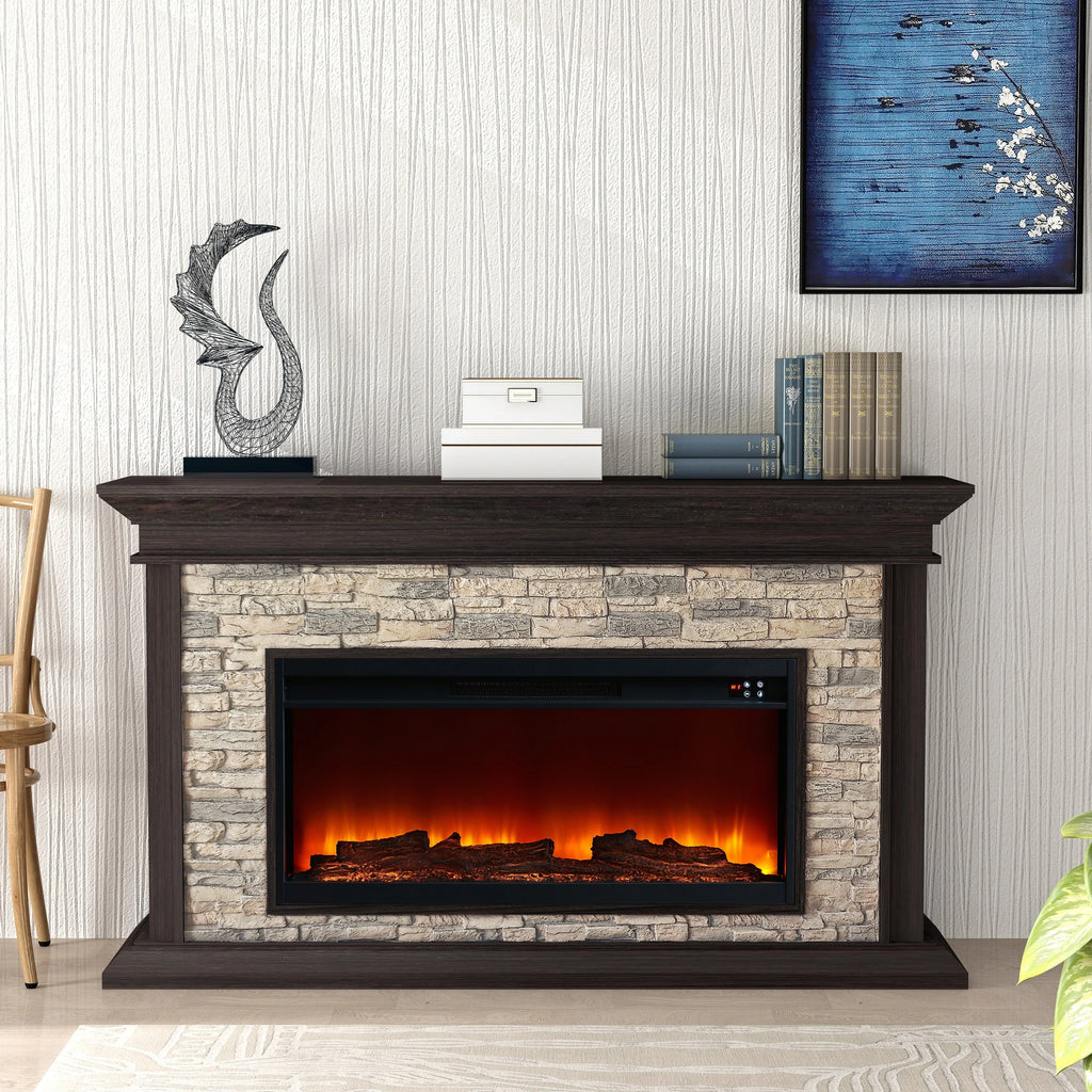 FFP23008 60" Electric Fireplace Mantel with Faux Brick-Brown