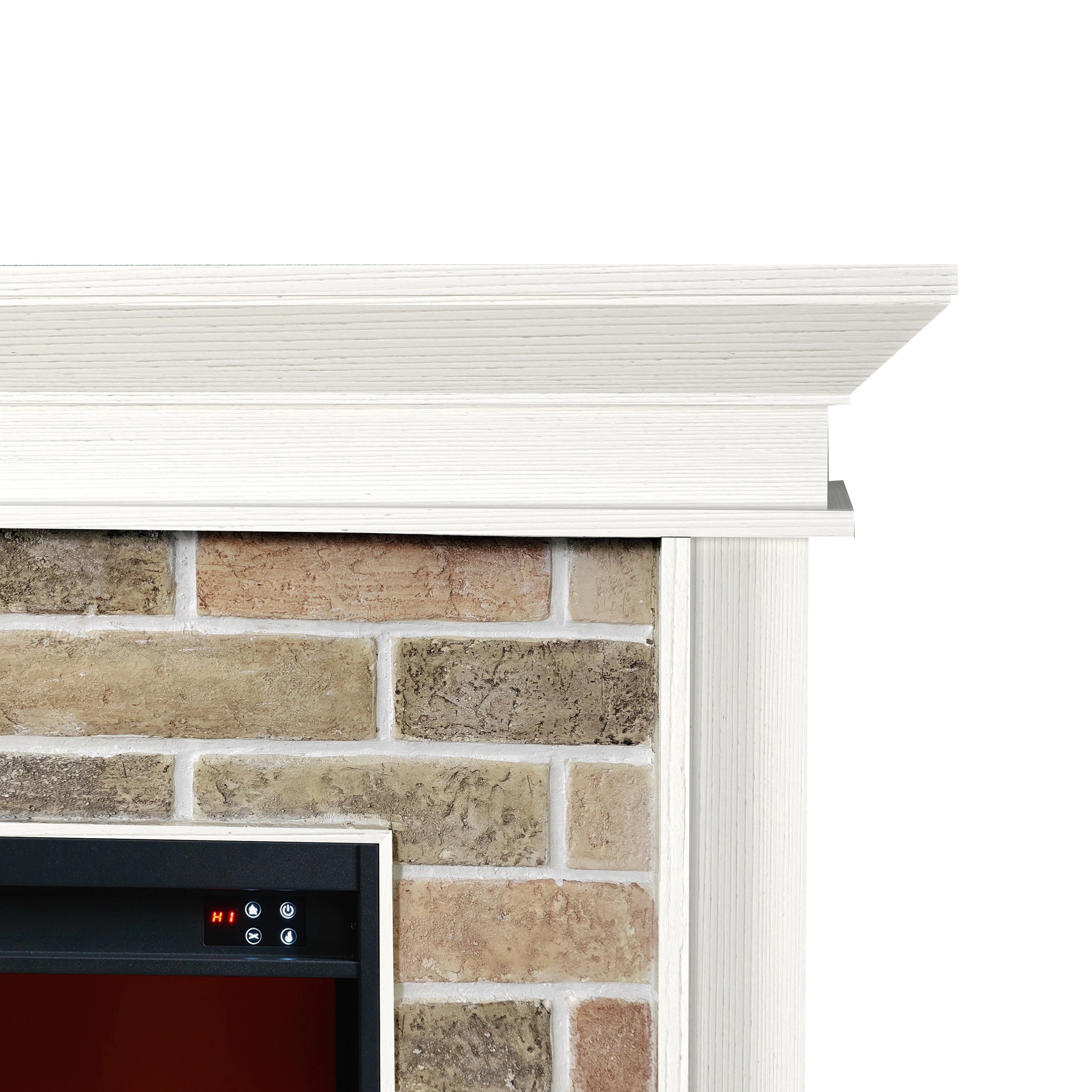FFP22007 60" Electric Fireplace Mantel with Faux Brick-White