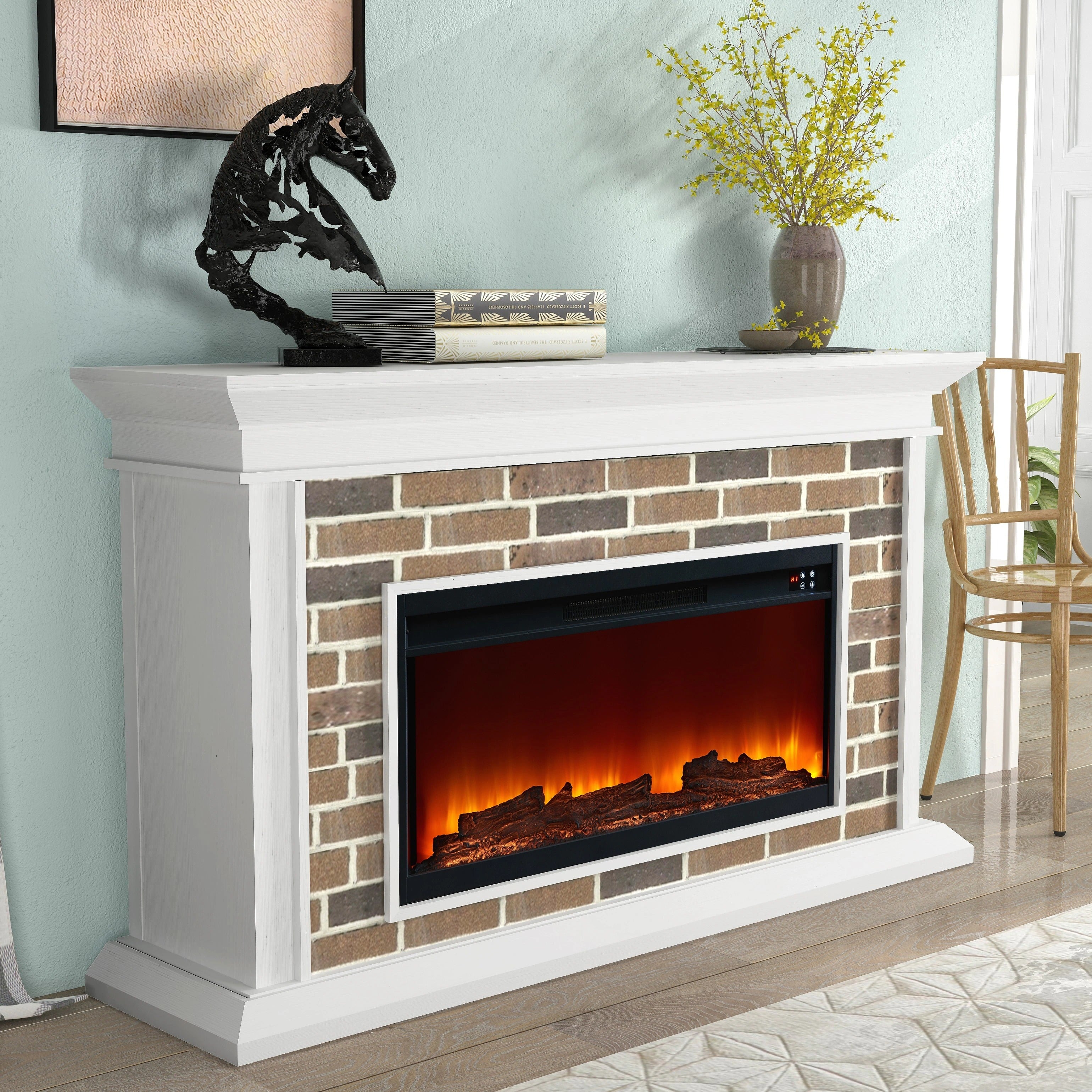 FFP22007 60" Electric Fireplace Mantel with Faux Brick-White
