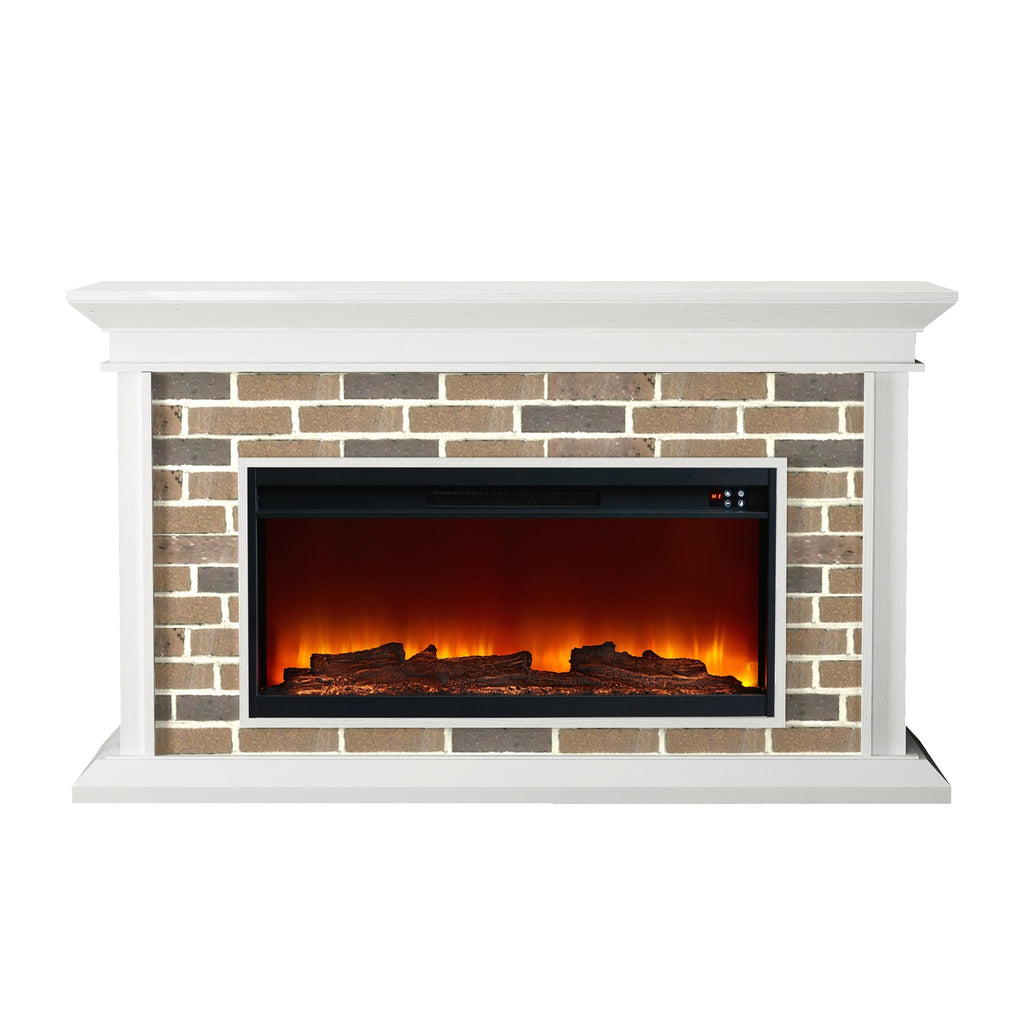 FFP22007 60" Electric Fireplace Mantel with Faux Brick-White