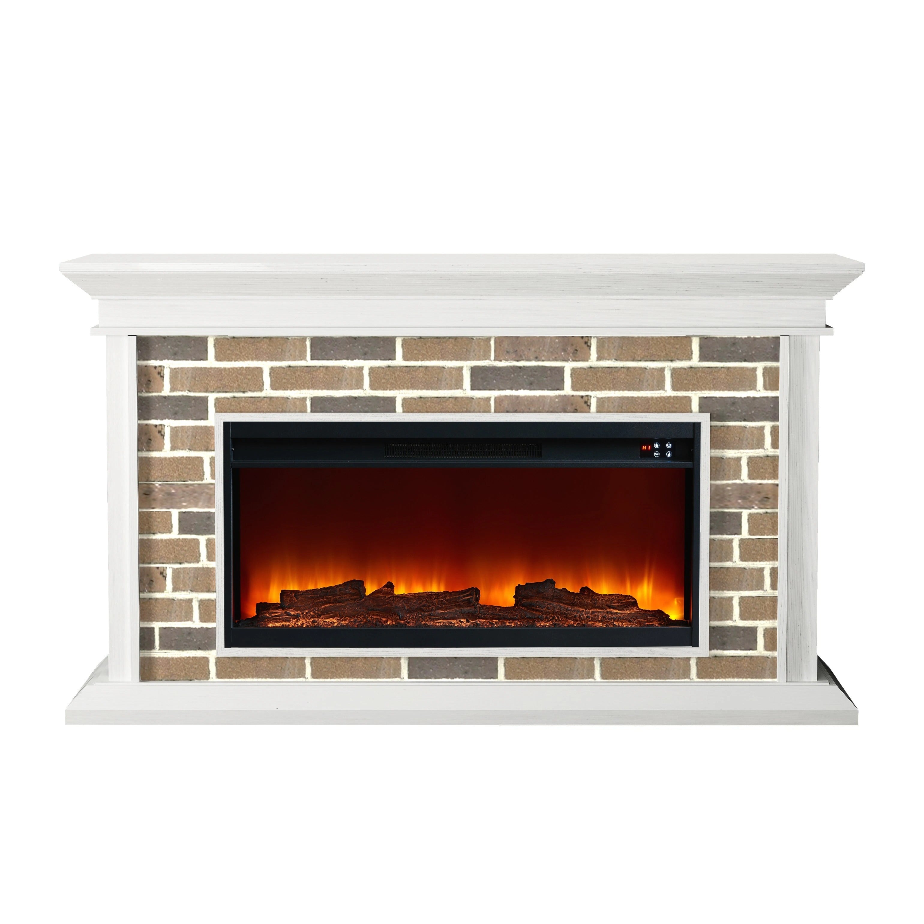 FFP22007 60" Electric Fireplace Mantel with Faux Brick-White