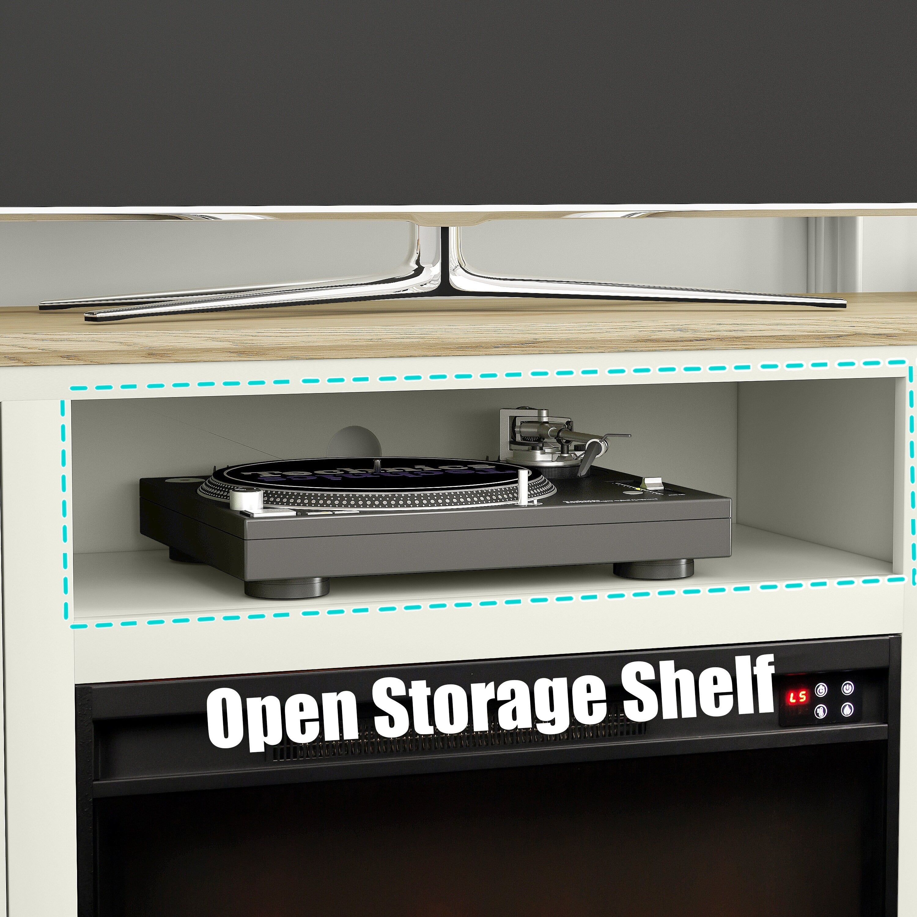 FTS24283 61" TV Stand with 26" Electric Fireplace-White