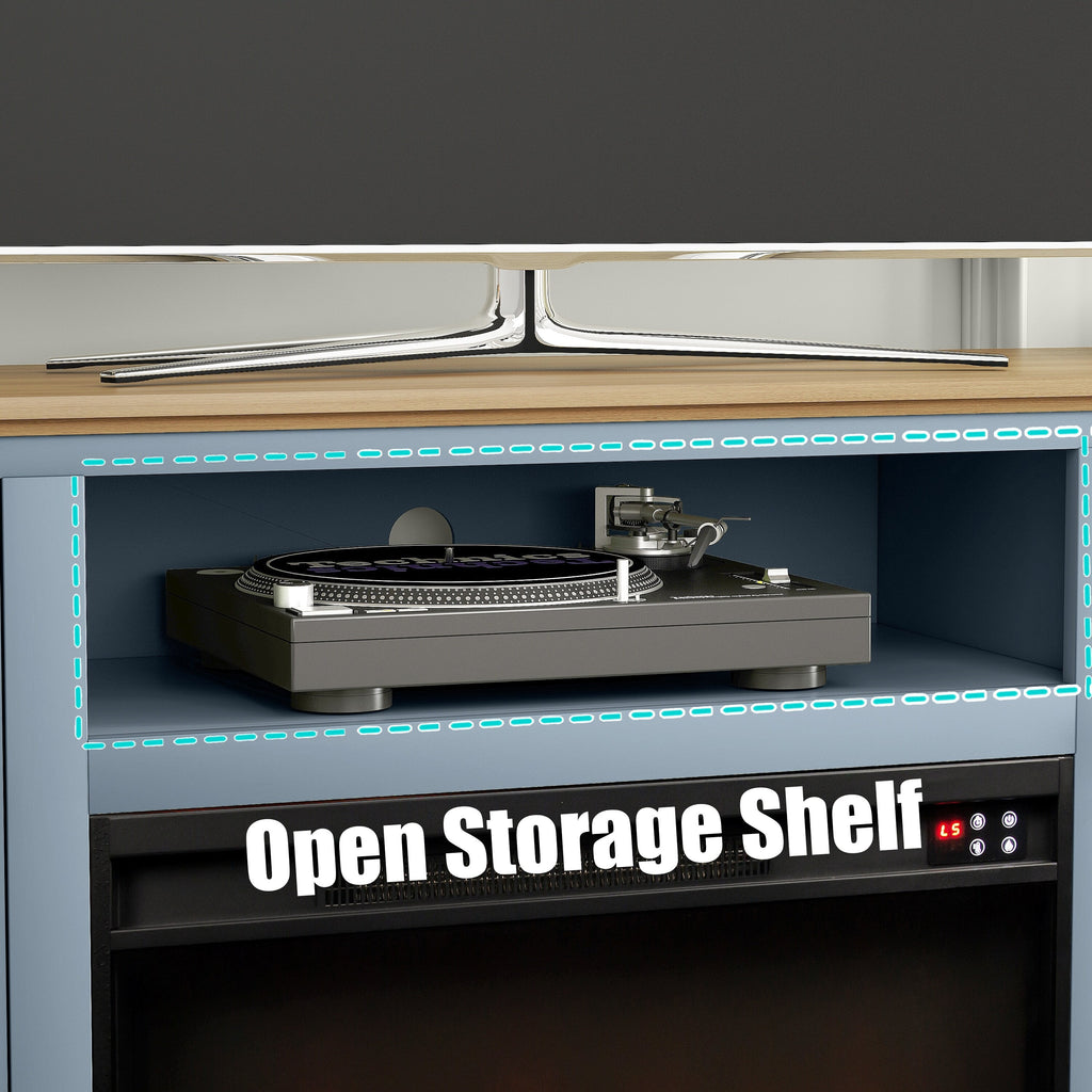 FTS24280 61" TV Stand with 26" Electric Fireplace-Blue