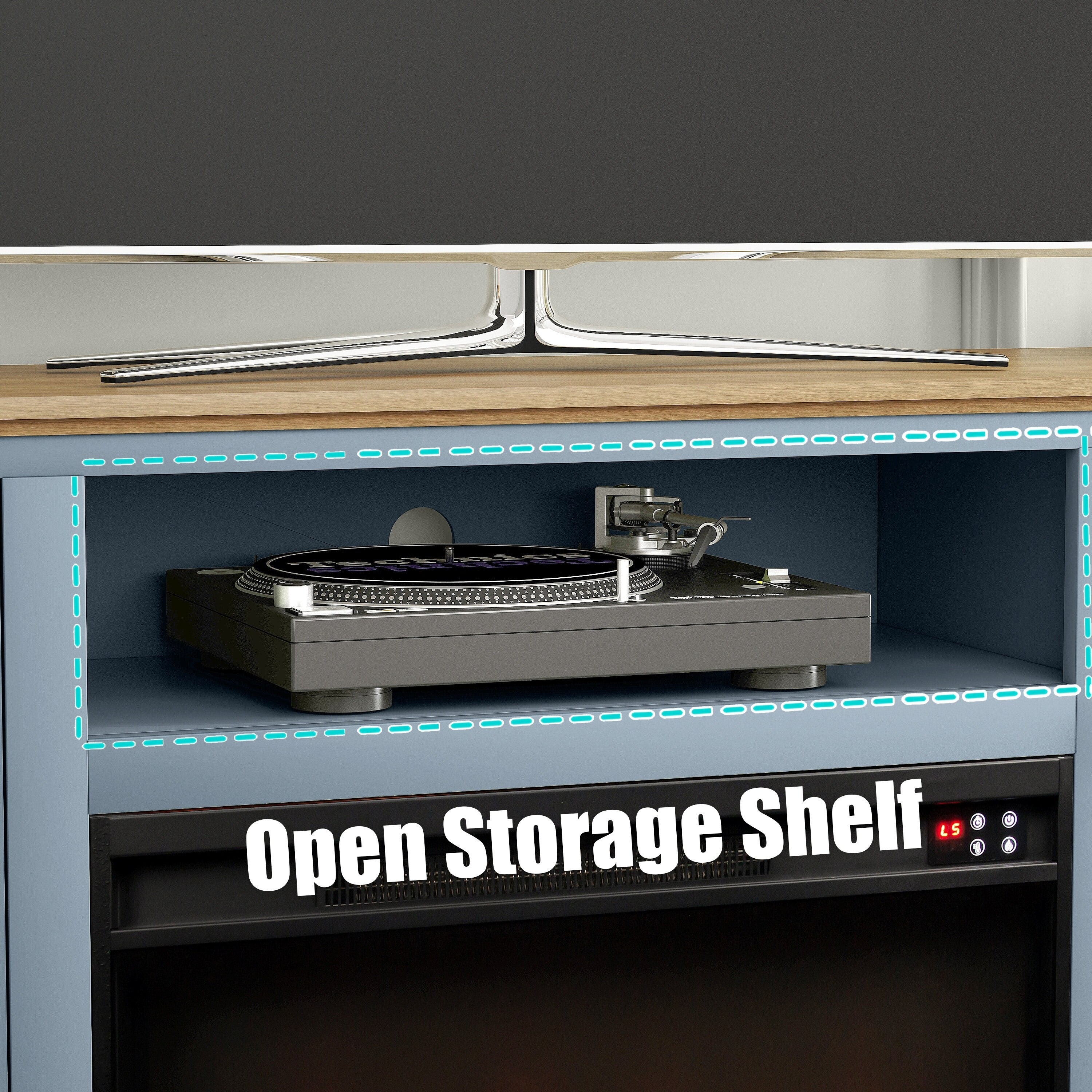 FTS24280 61" TV Stand with 26" Electric Fireplace-Blue