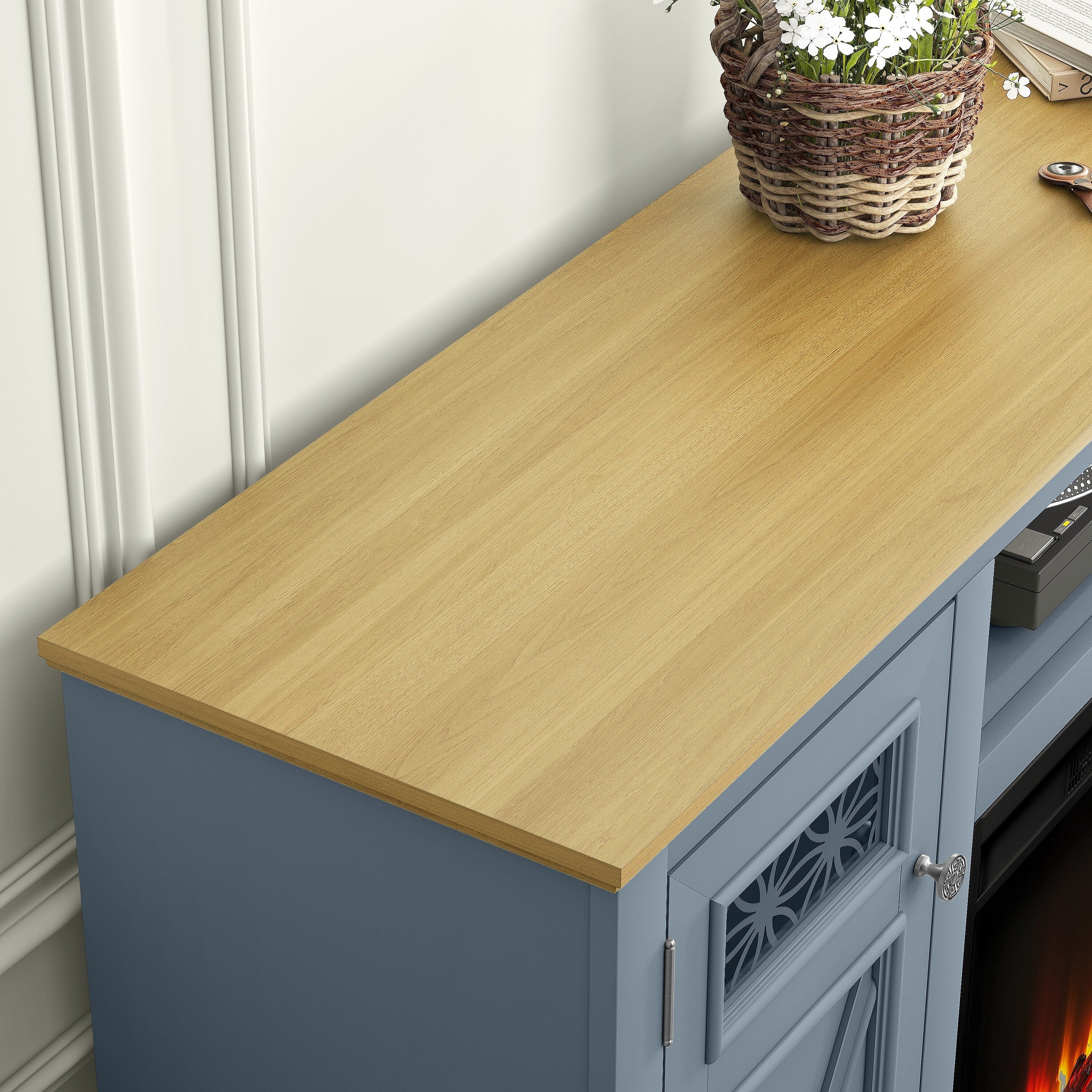 FTS24280 61" TV Stand with 26" Electric Fireplace-Blue