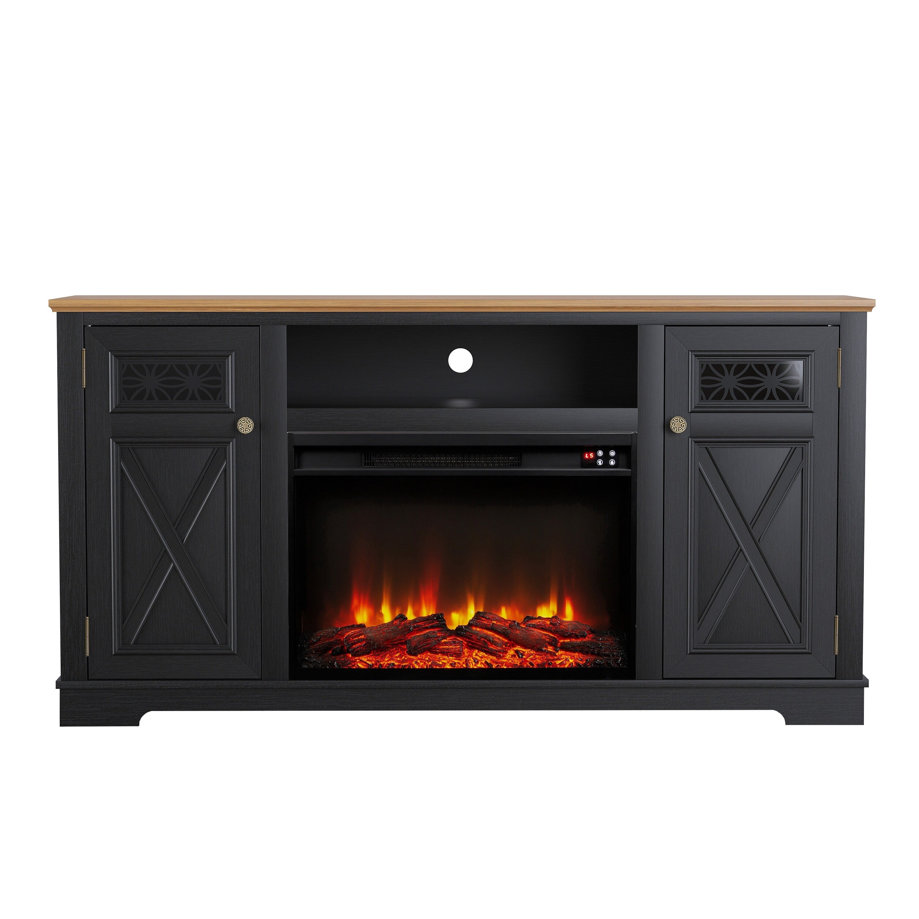 FTS24282 61" TV Stand with 26" Electric Fireplace-Black