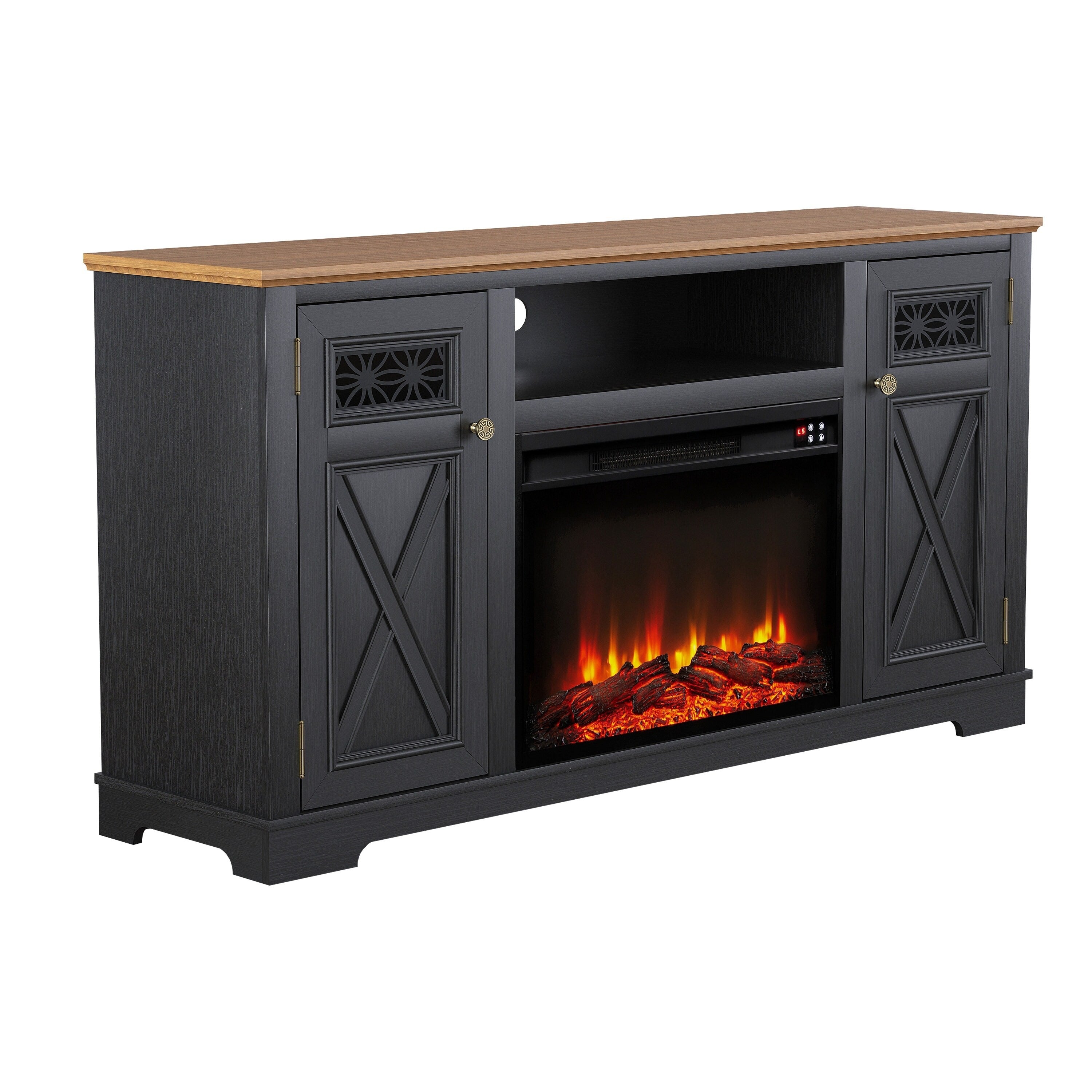 FTS24282 61" TV Stand with 26" Electric Fireplace-Black