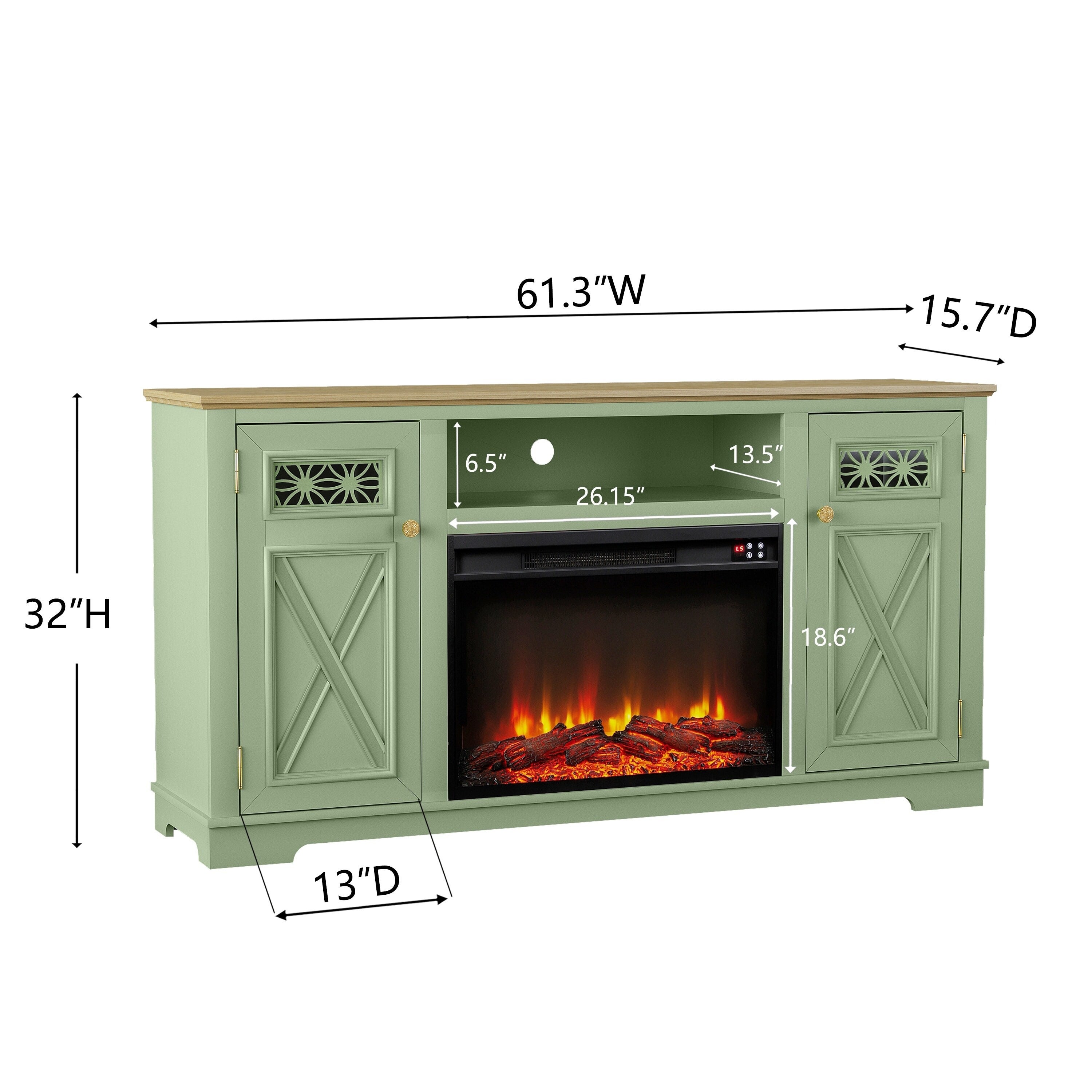 FTS24281 61" TV Stand with 26" Electric Fireplace-Green