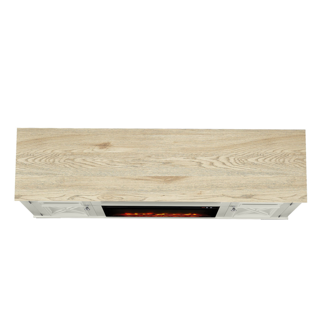 FTS24283 61" TV Stand with 26" Electric Fireplace-White