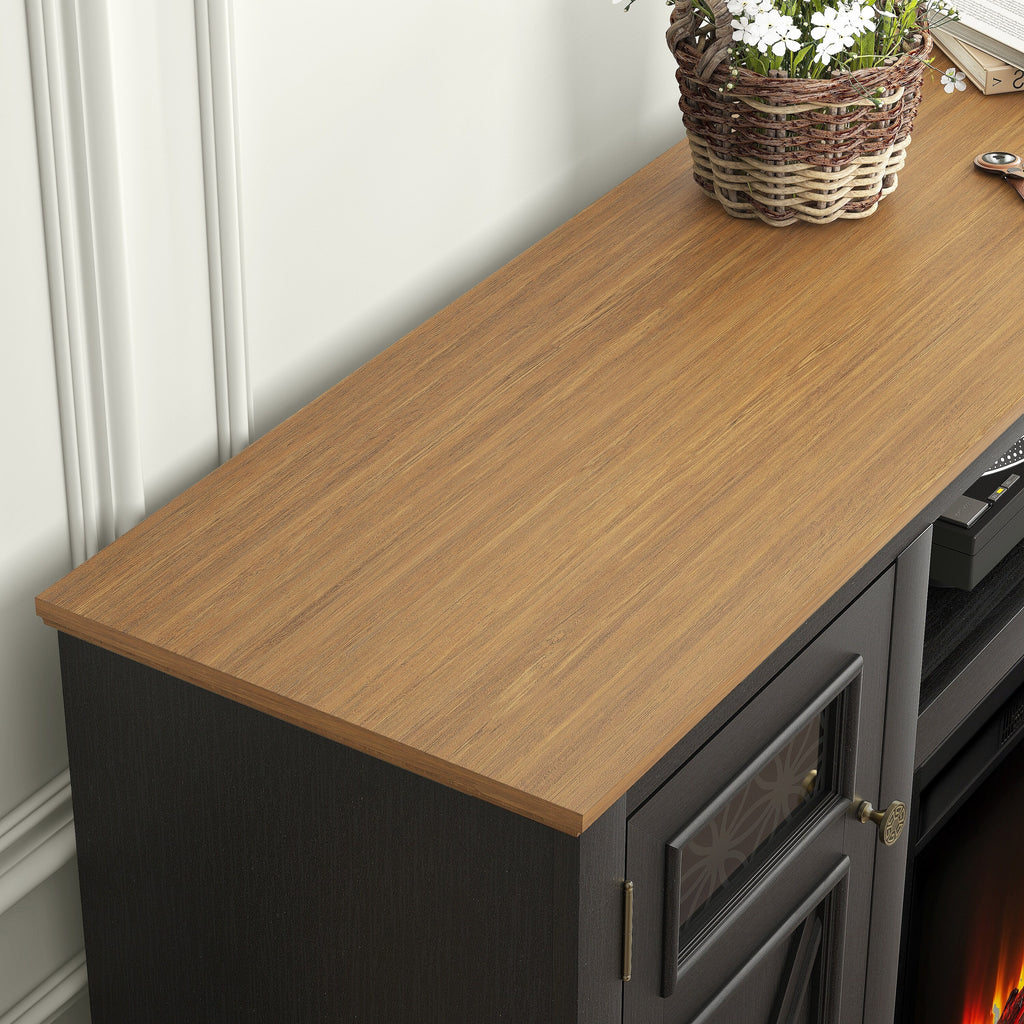 FTS24282 61" TV Stand with 26" Electric Fireplace-Black