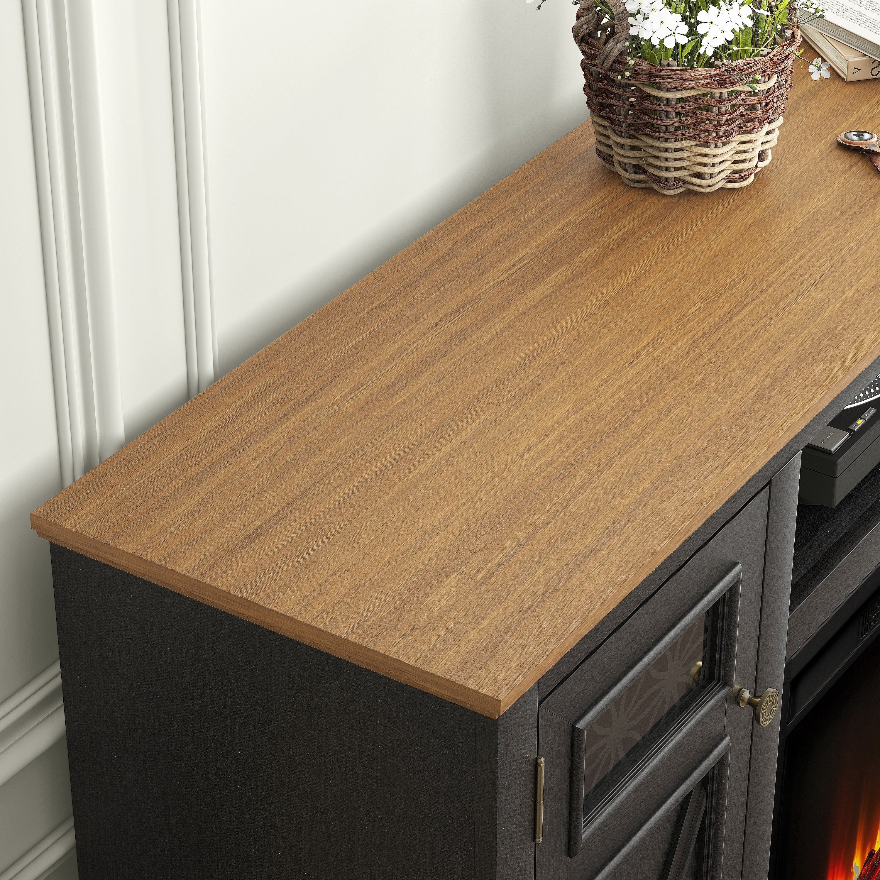 FTS24282 61" TV Stand with 26" Electric Fireplace-Black