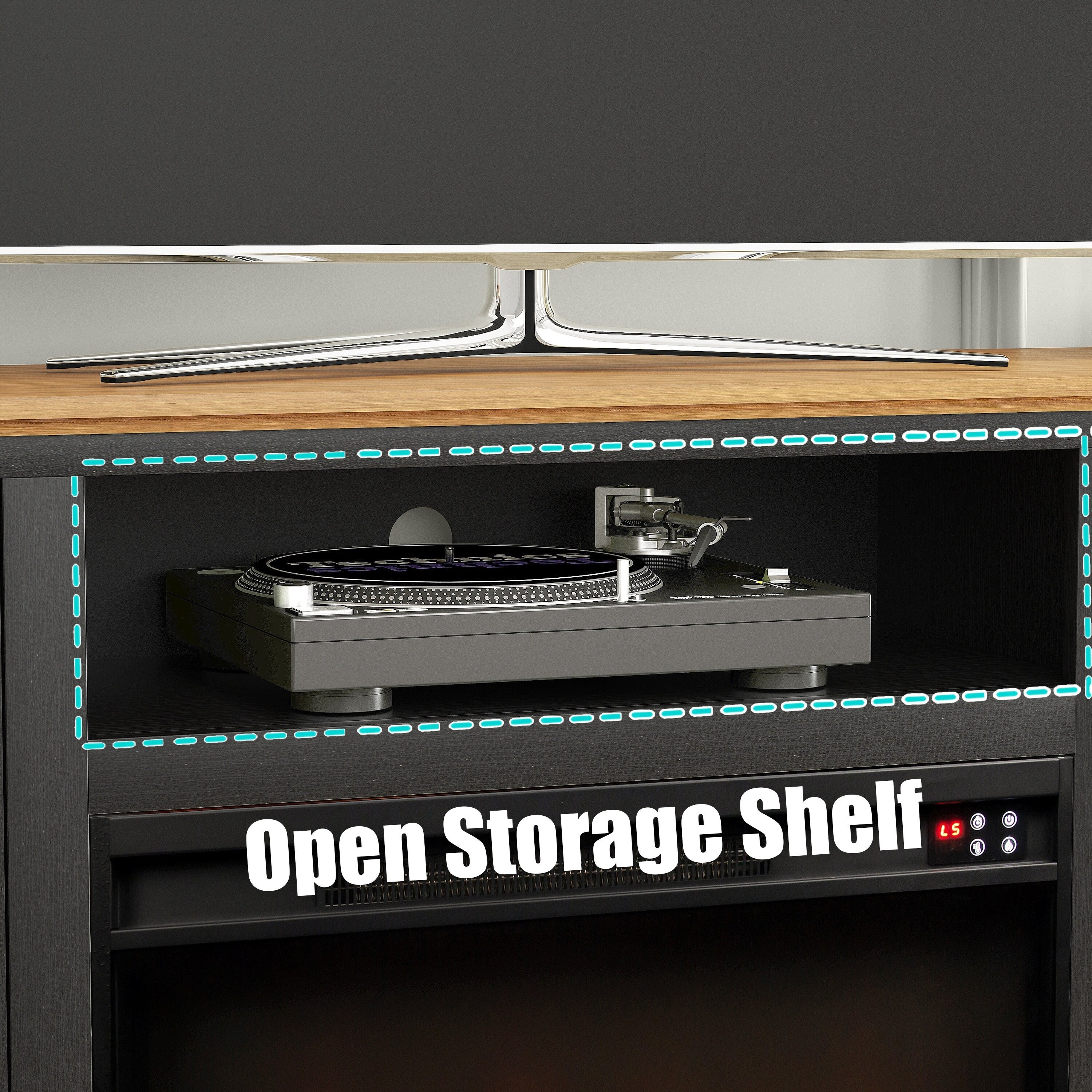 FTS24282 61" TV Stand with 26" Electric Fireplace-Black