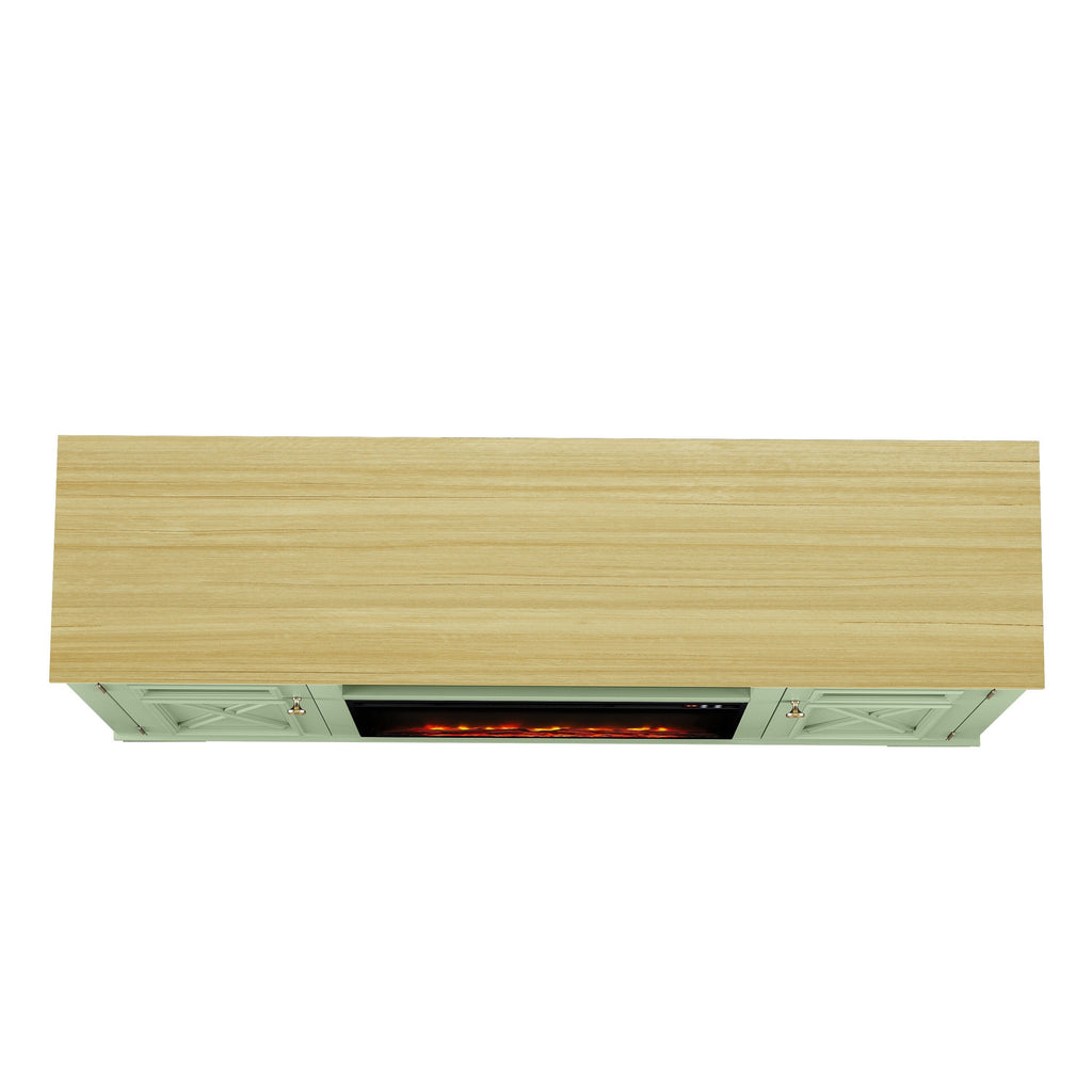 FTS24281 61" TV Stand with 26" Electric Fireplace-Green