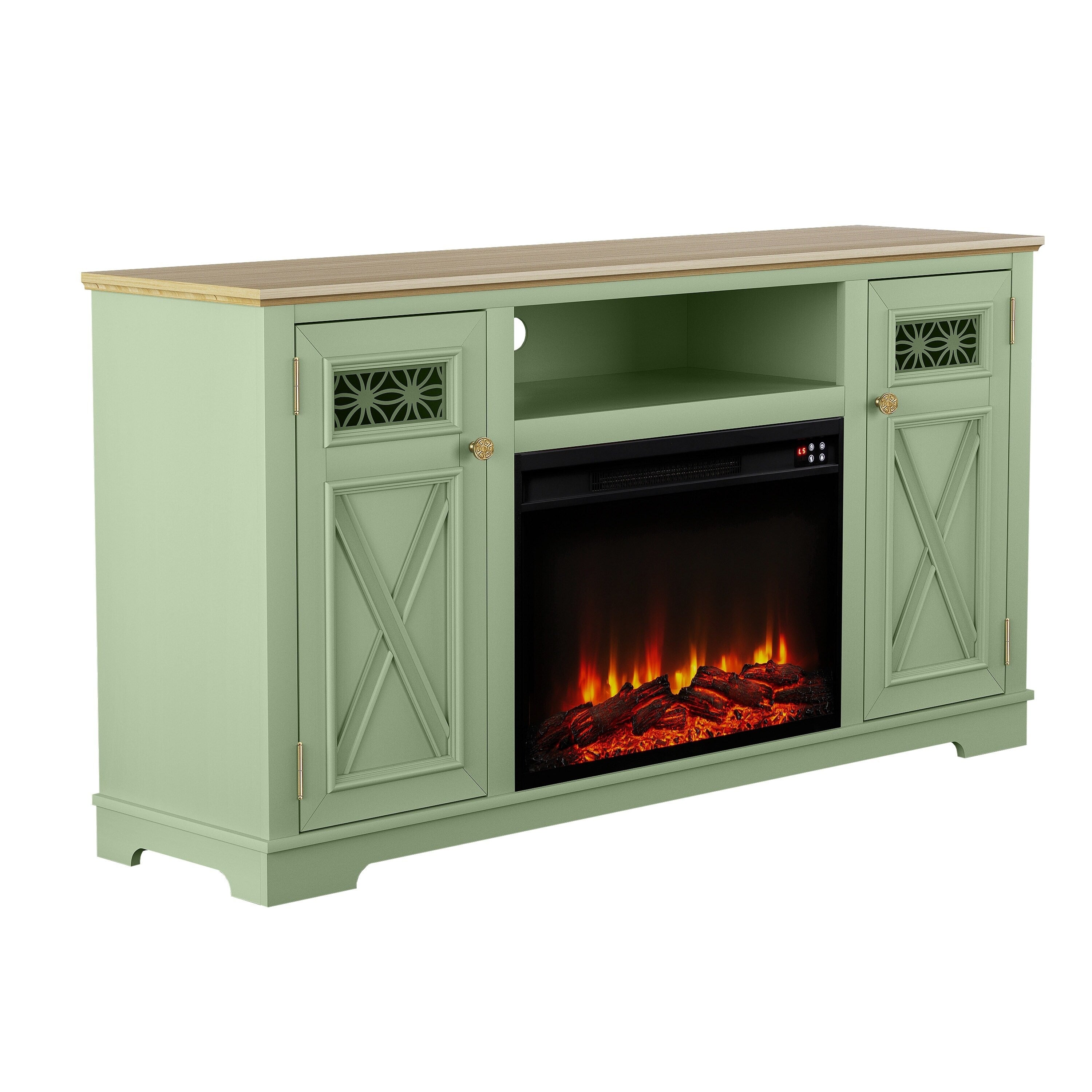 FTS24281 61" TV Stand with 26" Electric Fireplace-Green