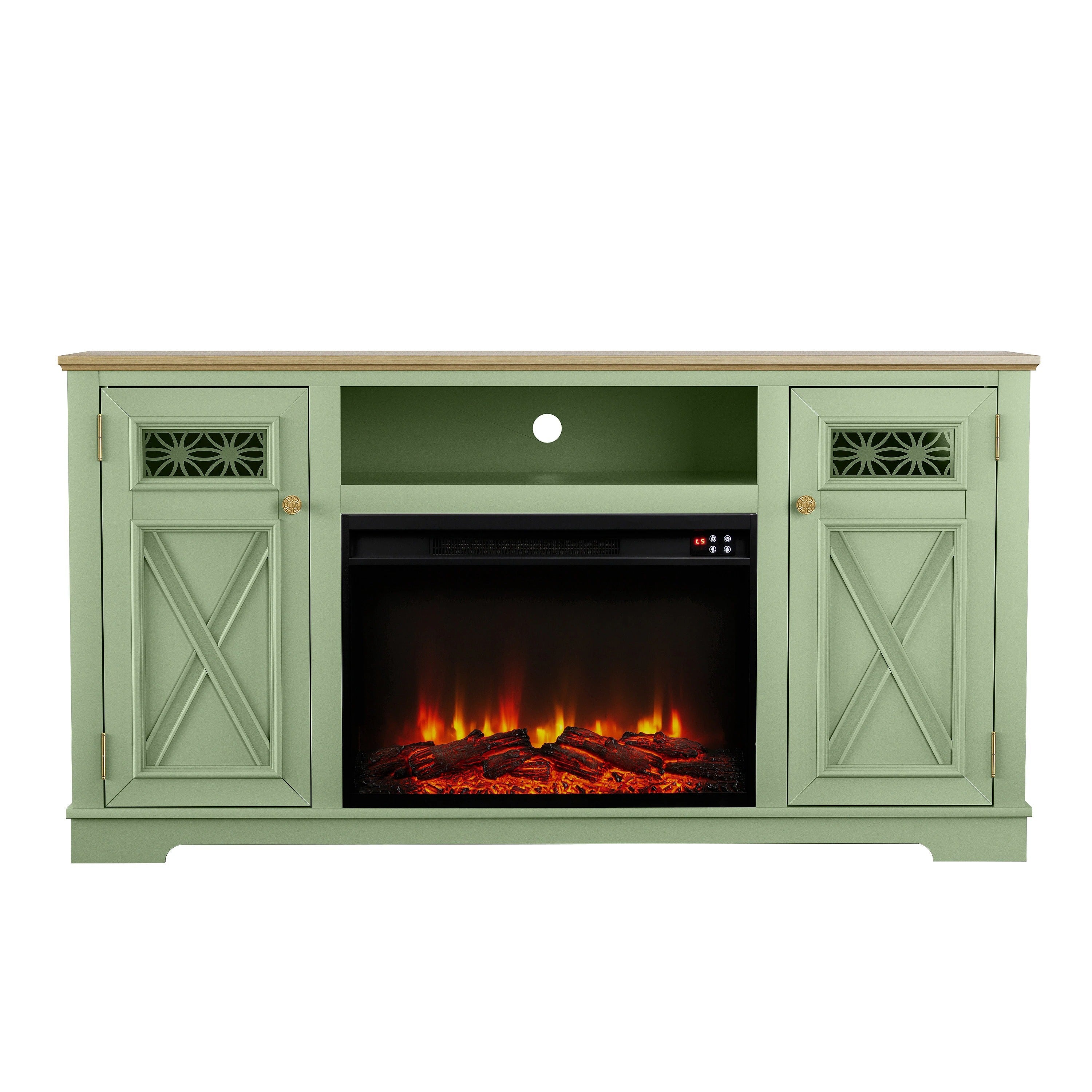 FTS24281 61" TV Stand with 26" Electric Fireplace-Green