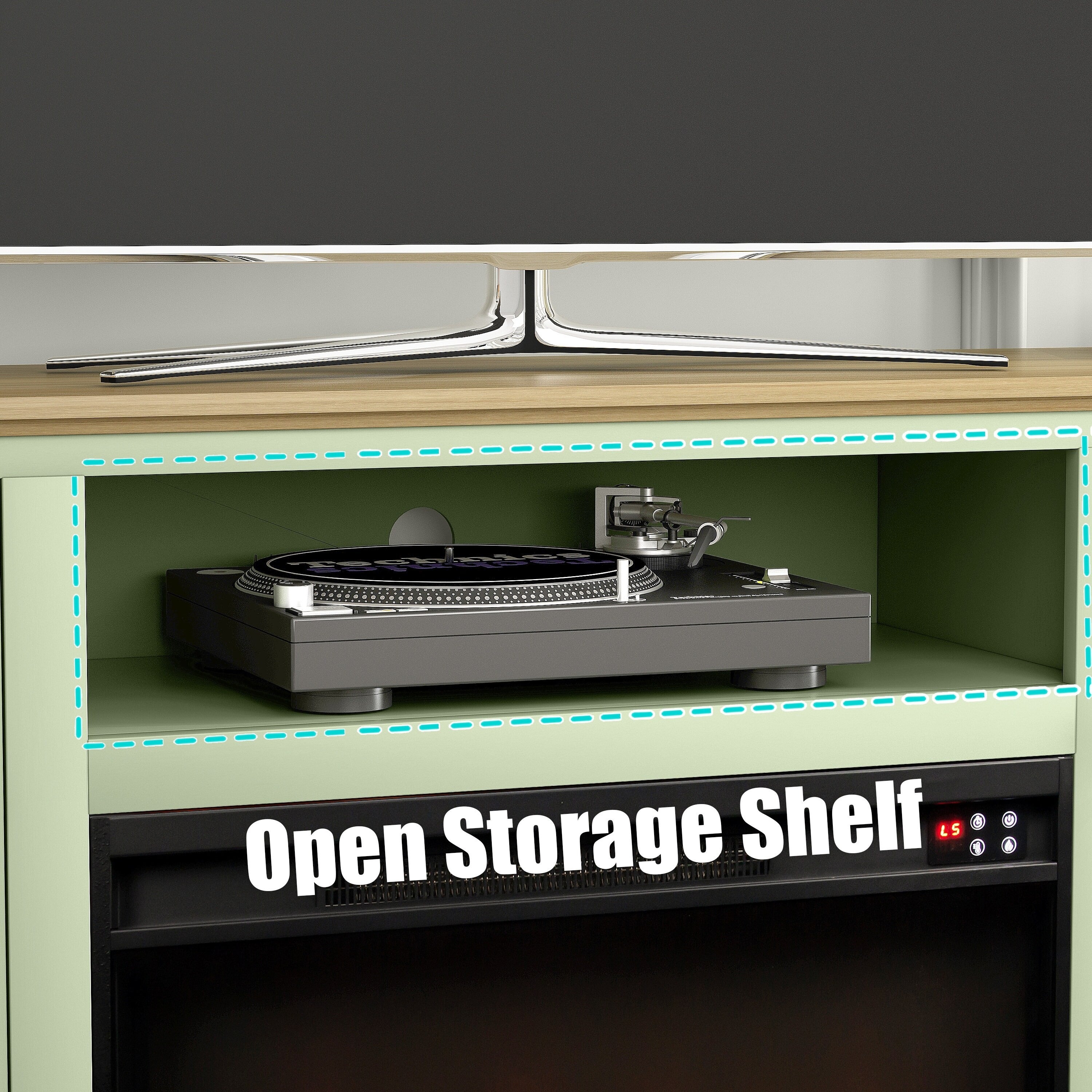 FTS24281 61" TV Stand with 26" Electric Fireplace-Green