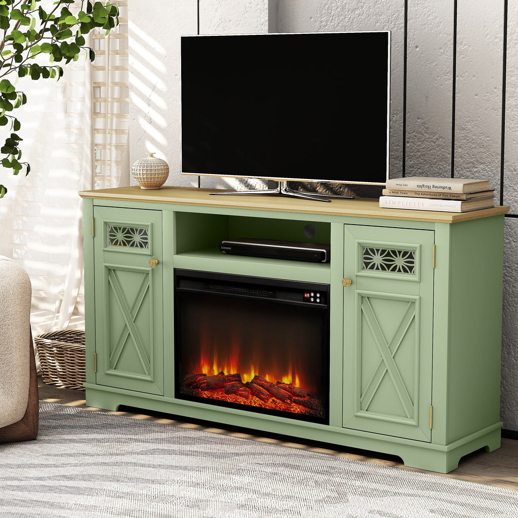 FTS24281 61" TV Stand with 26" Electric Fireplace-Green