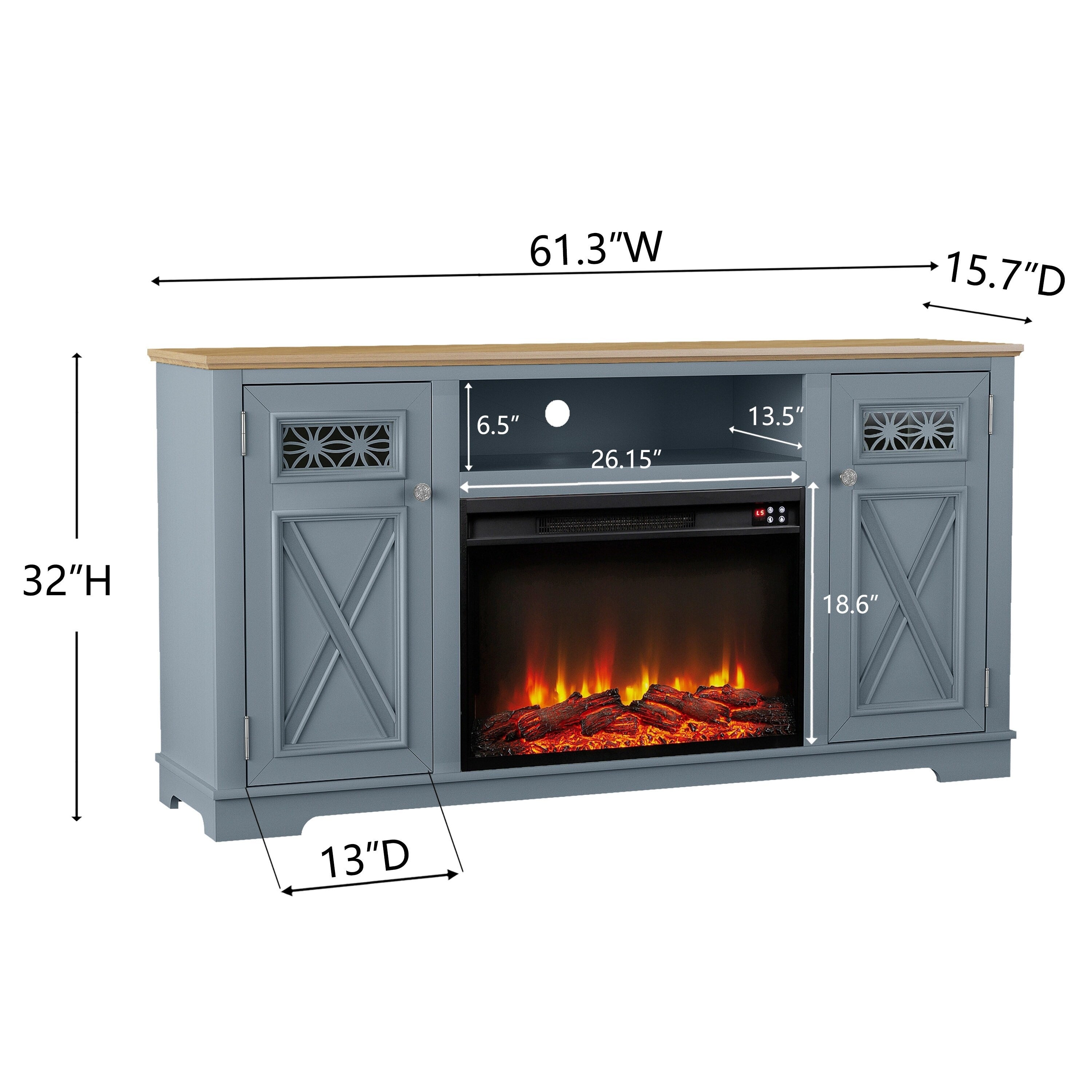 FTS24280 61" TV Stand with 26" Electric Fireplace-Blue