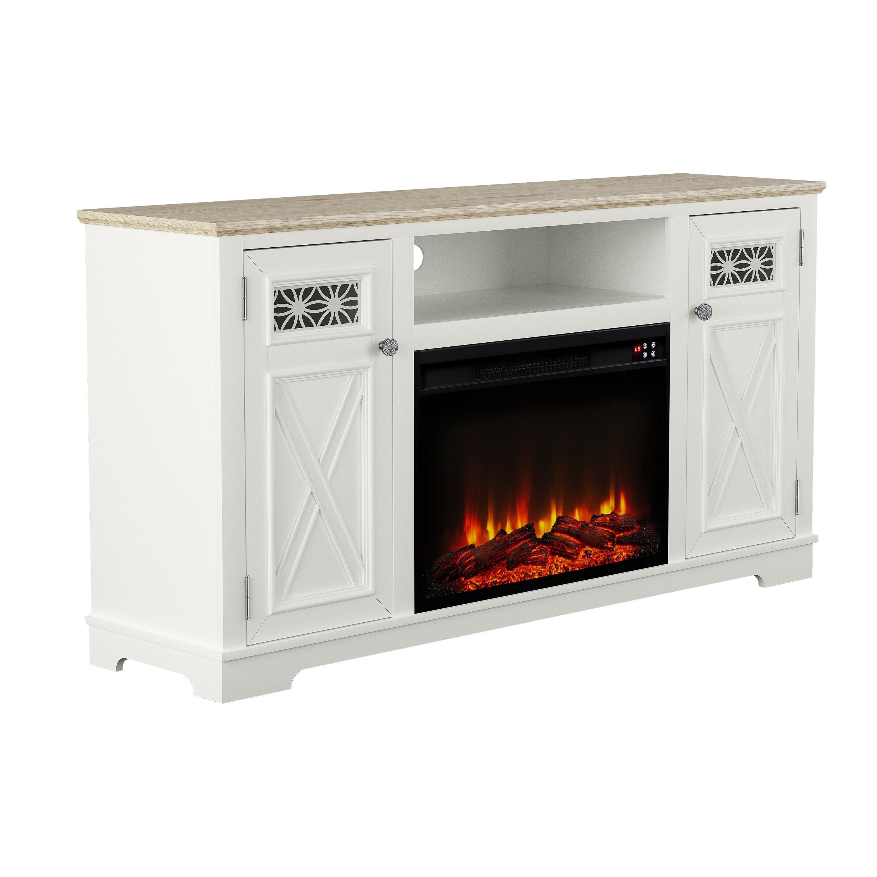 FTS24283 61" TV Stand with 26" Electric Fireplace-White