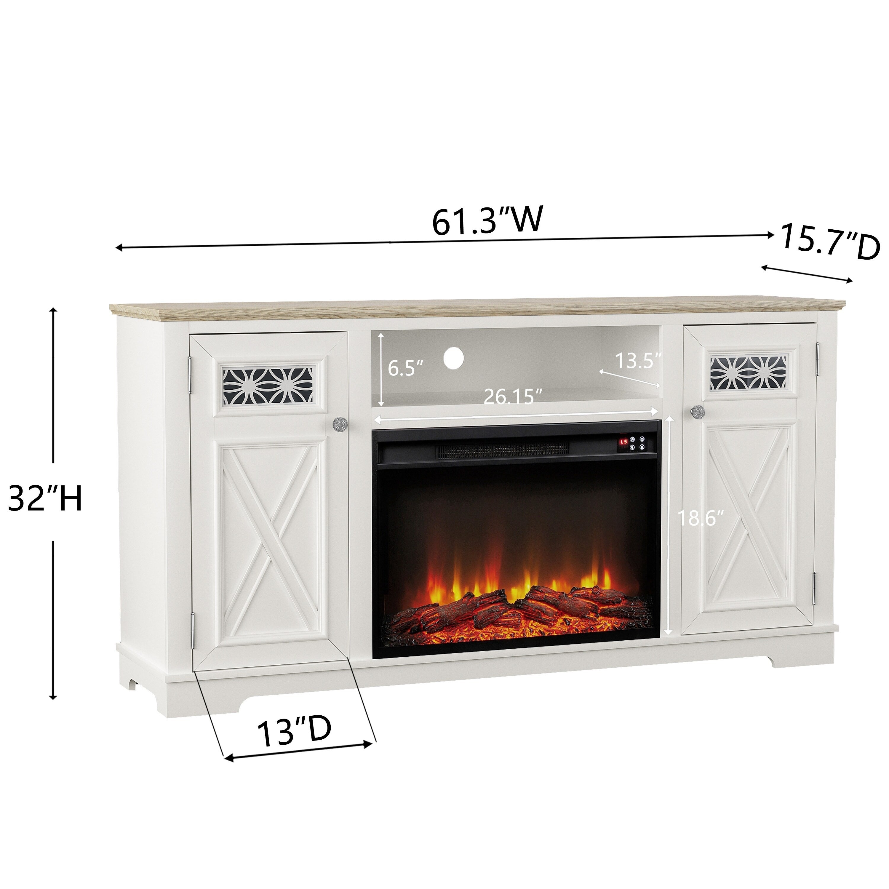 FTS24283 61" TV Stand with 26" Electric Fireplace-White