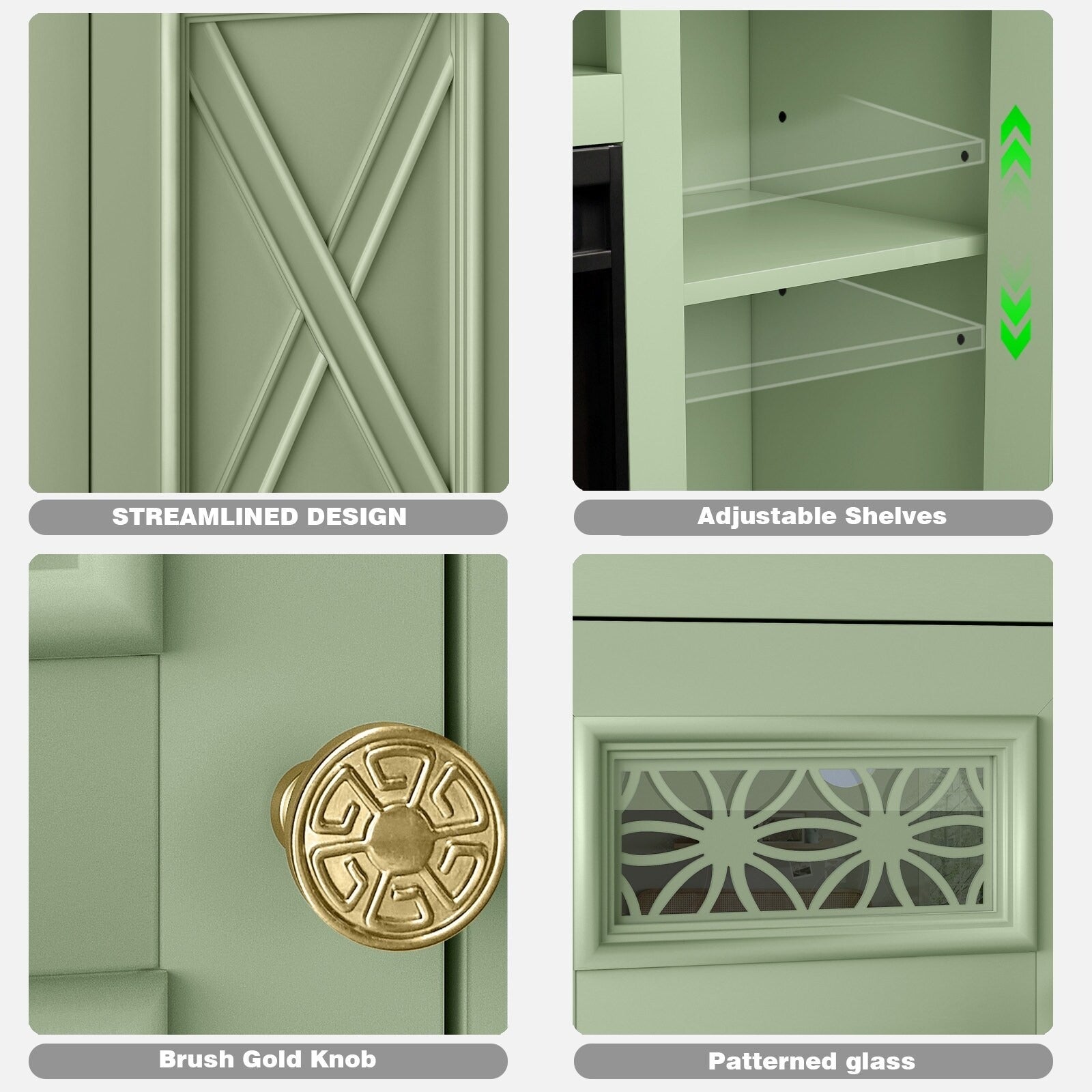 FTS24281 61" TV Stand with 26" Electric Fireplace-Green