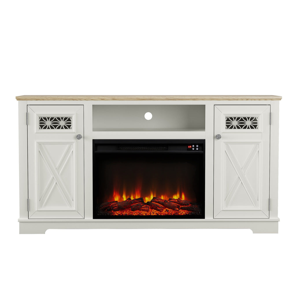 FTS24283 61" TV Stand with 26" Electric Fireplace-White